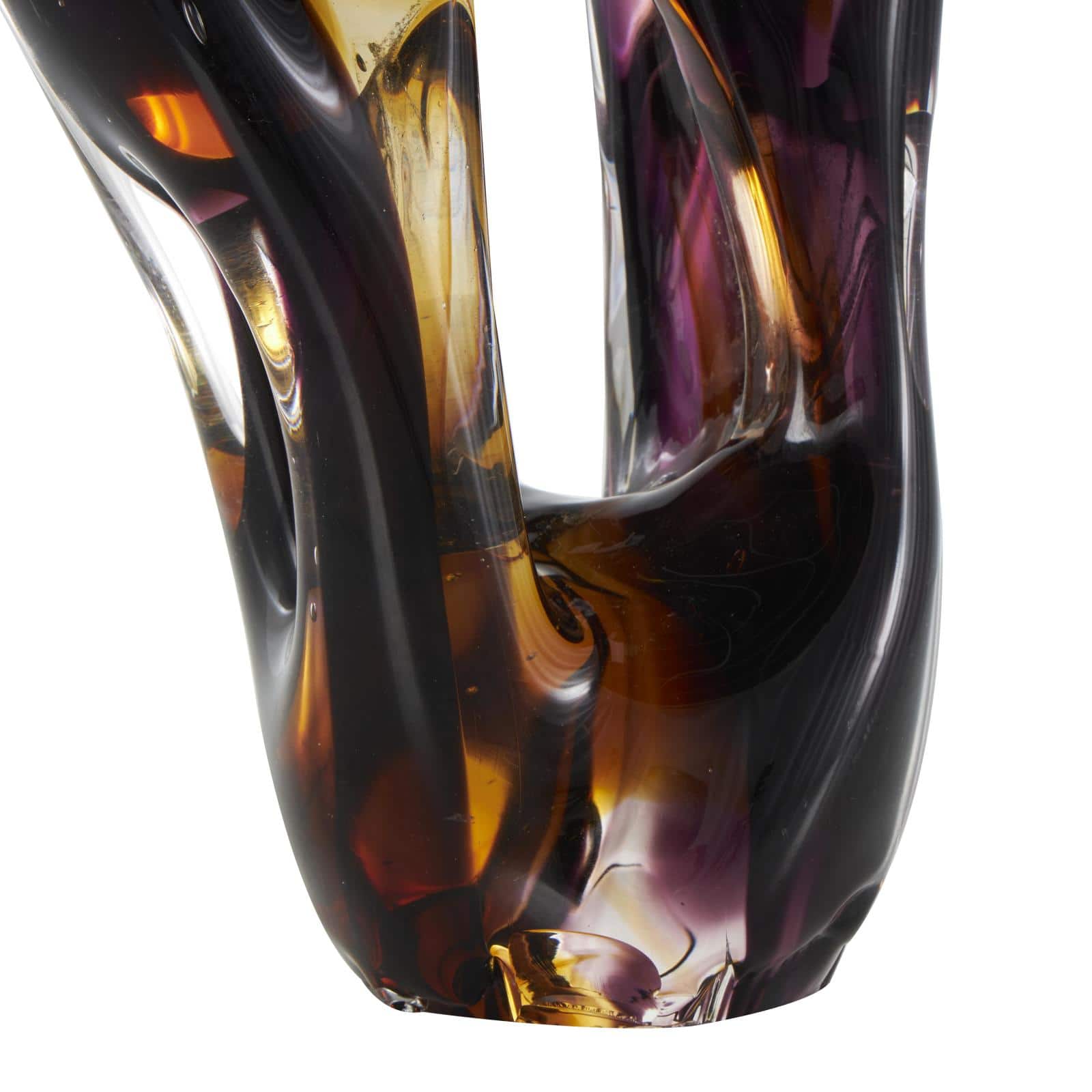 17" Black & Orange Glass Abstract Ombre Cutout Sculpture with Amber Accents