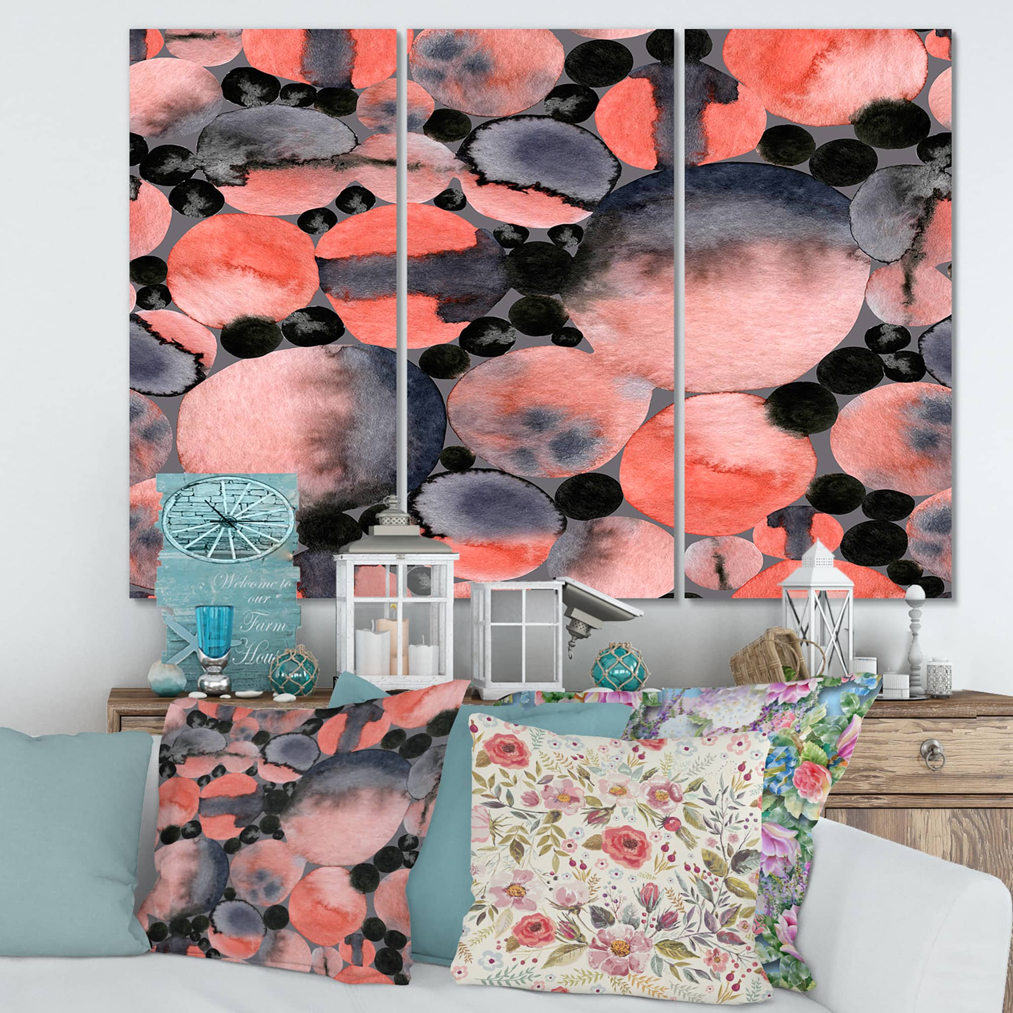 Designart - Abstract Geometric Polka Dots - Modern Canvas Wall Art Print