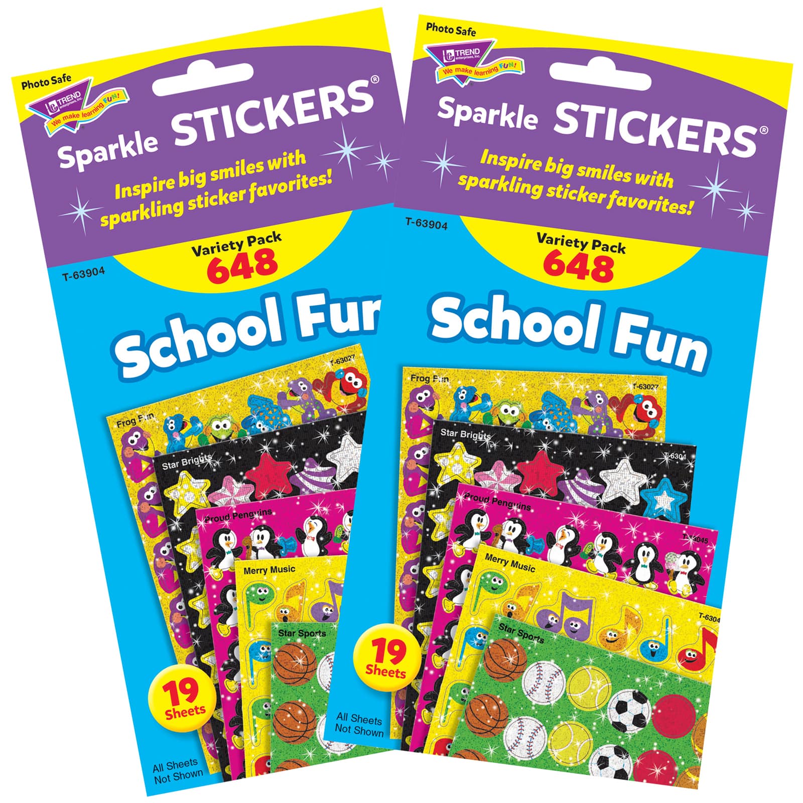Trend Enterprises® School Fun Sparkle Stickers® Variety Pack, 2 Packs of 648ct.