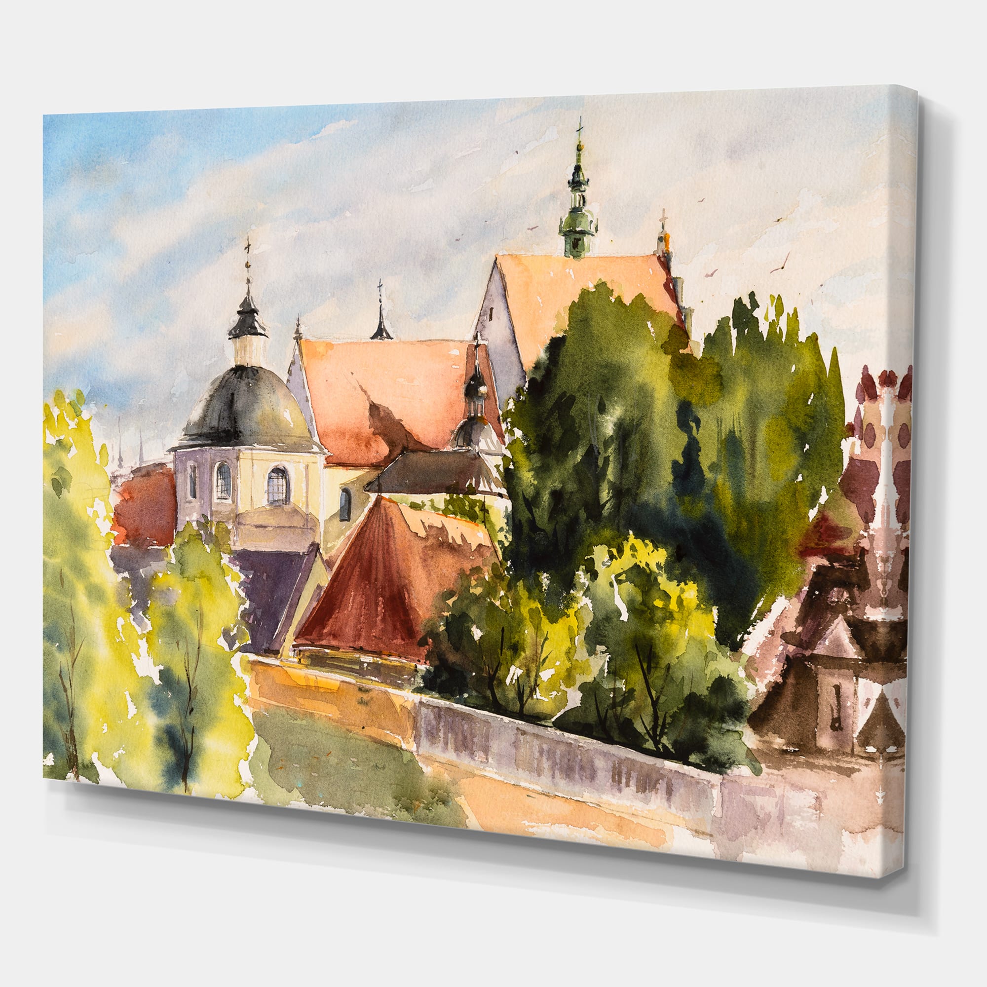 Designart - View of Old Polish City In Nature - Traditional Canvas Wall Art Print