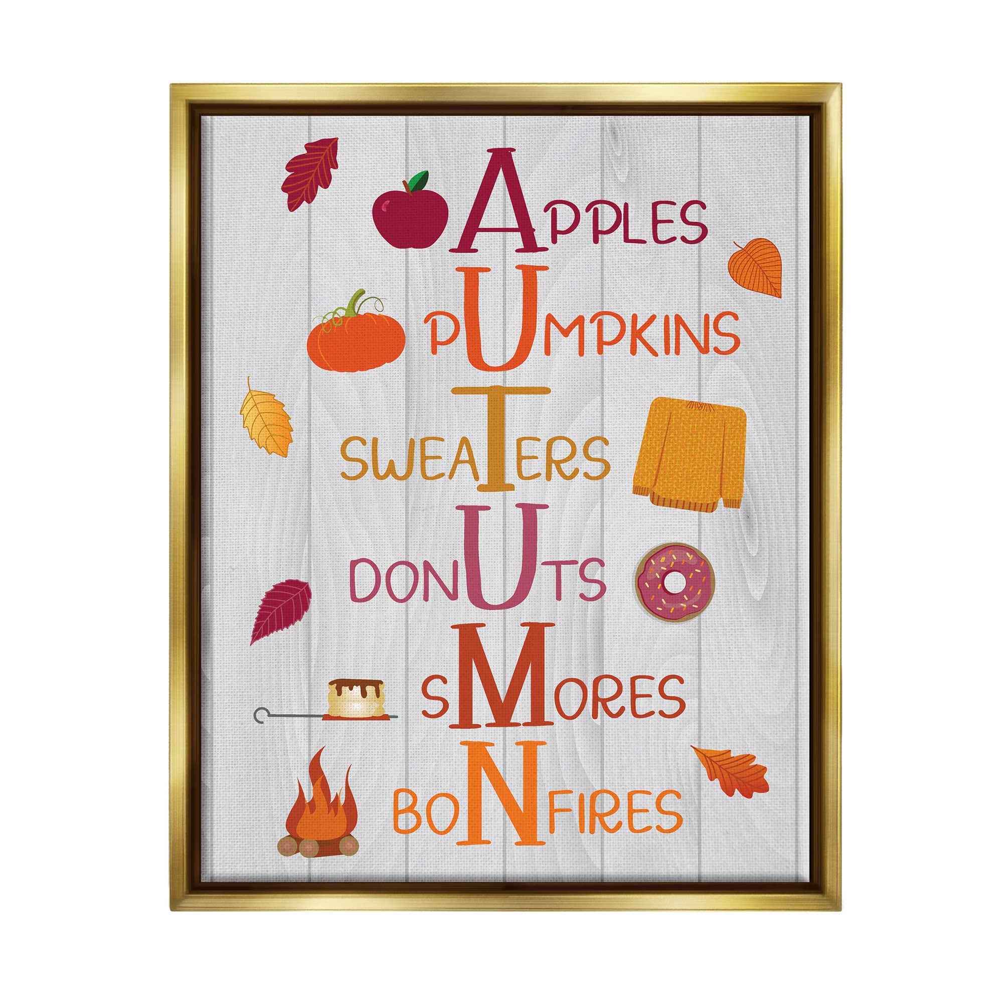 Stupell Industries Autumn Letters Seasonal Words Framed Floater Canvas Wall Art