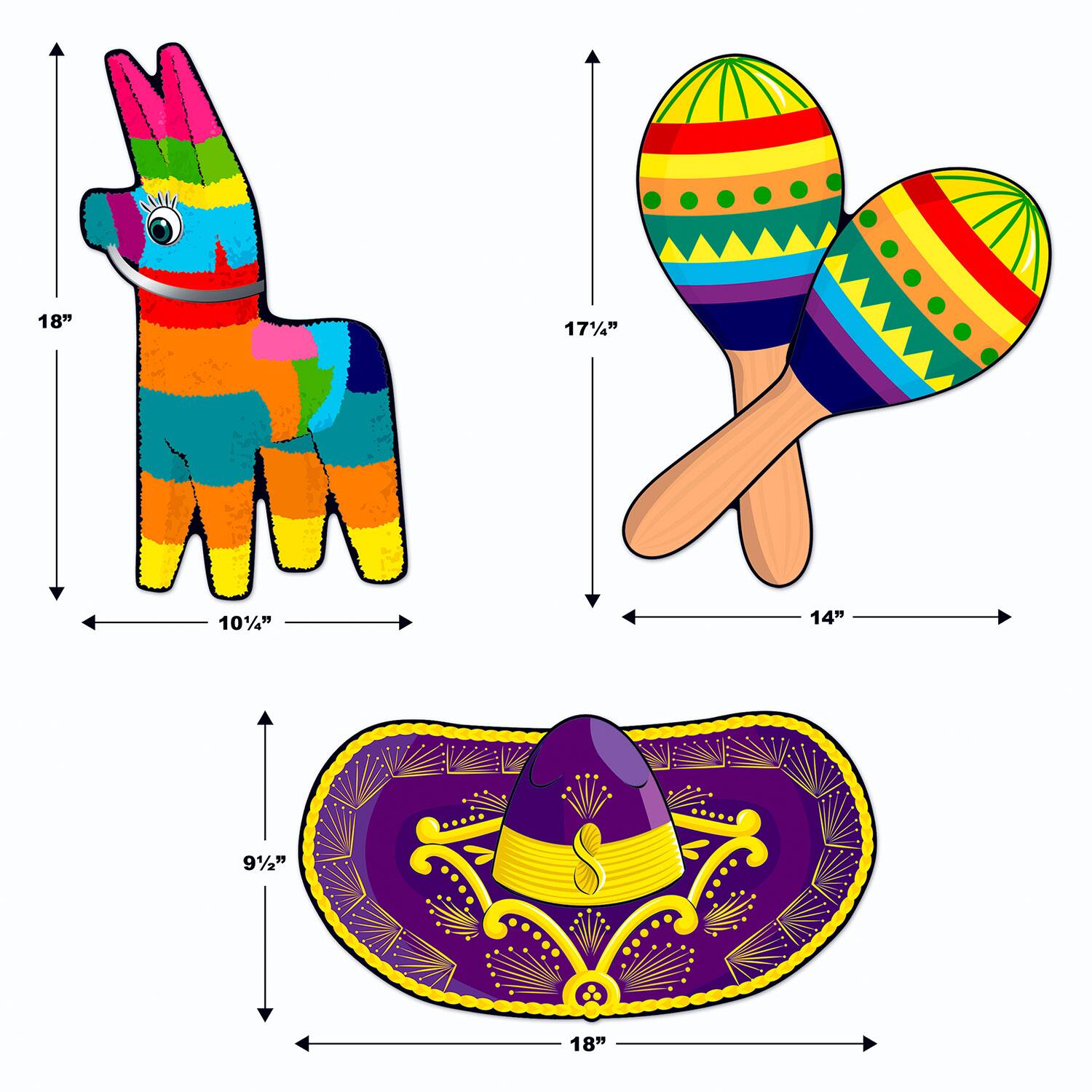 Beistle Fiesta Maraca, Sombrero & Pinata Cutout Packs, 2ct.