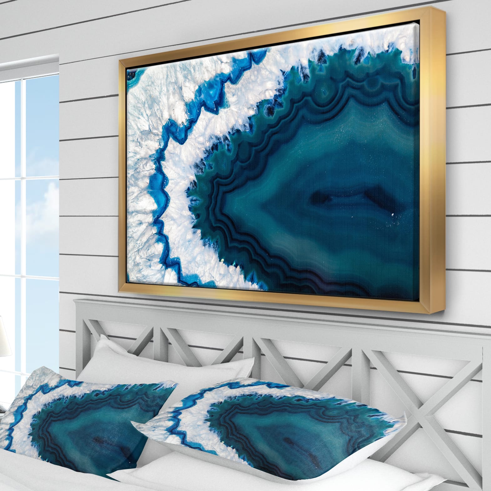 Designart - Blue Brazilian Geode - Abstract Framed Canvas Wall Art Print