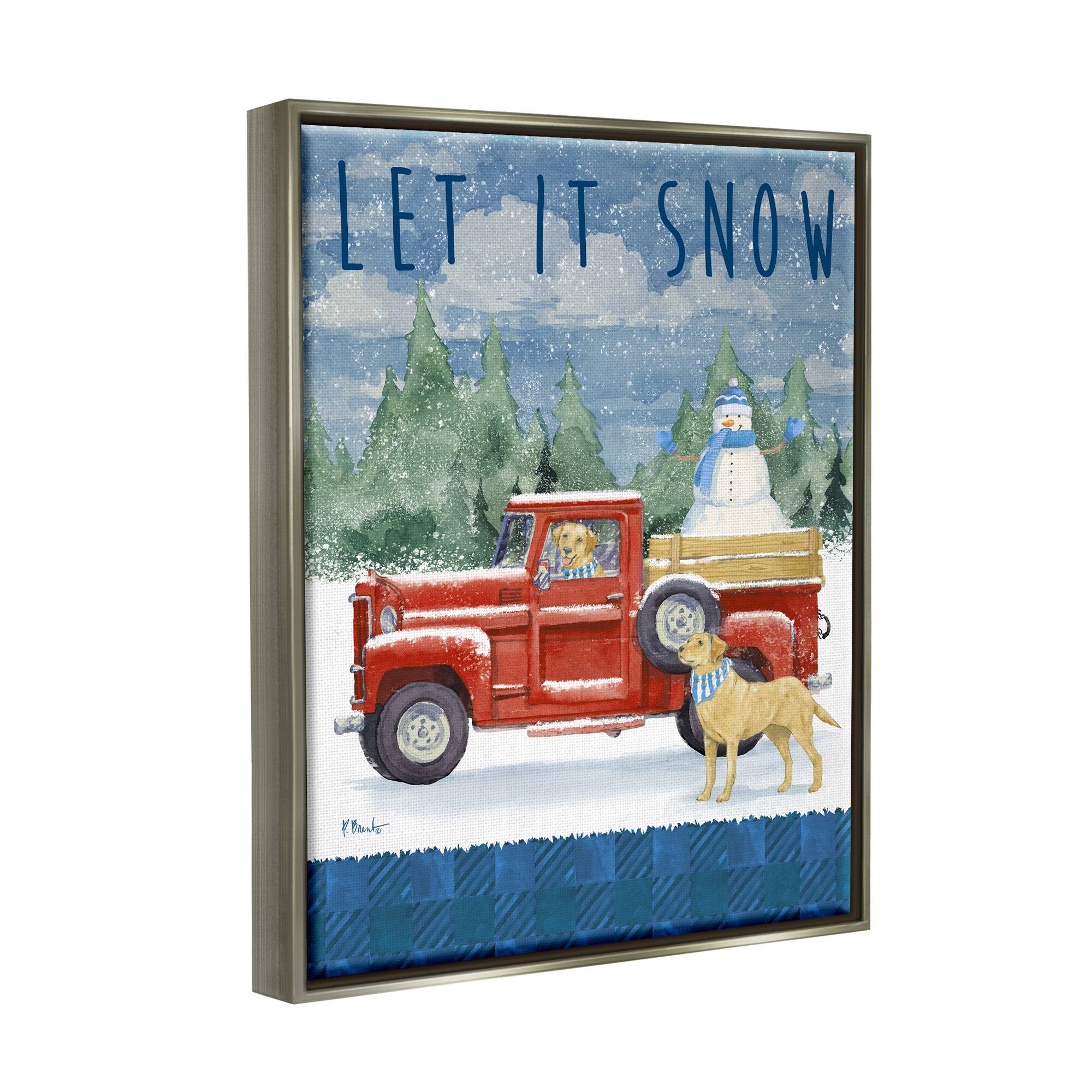 Stupell Industries Let It Snow Winter Dogs Gold Framed Floater Canvas Wall Art