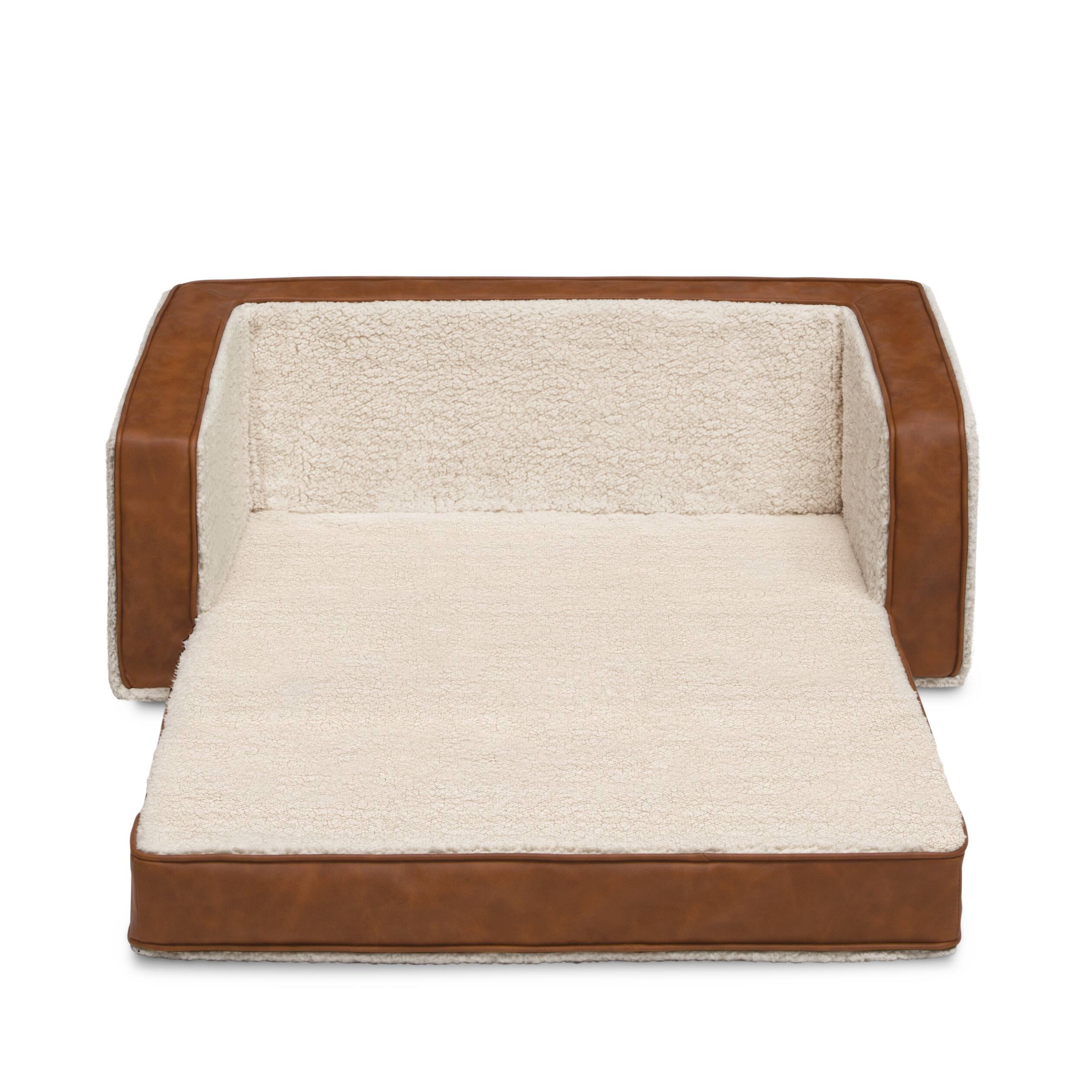  Sherpa Flip Out Sofa With Brown Leather