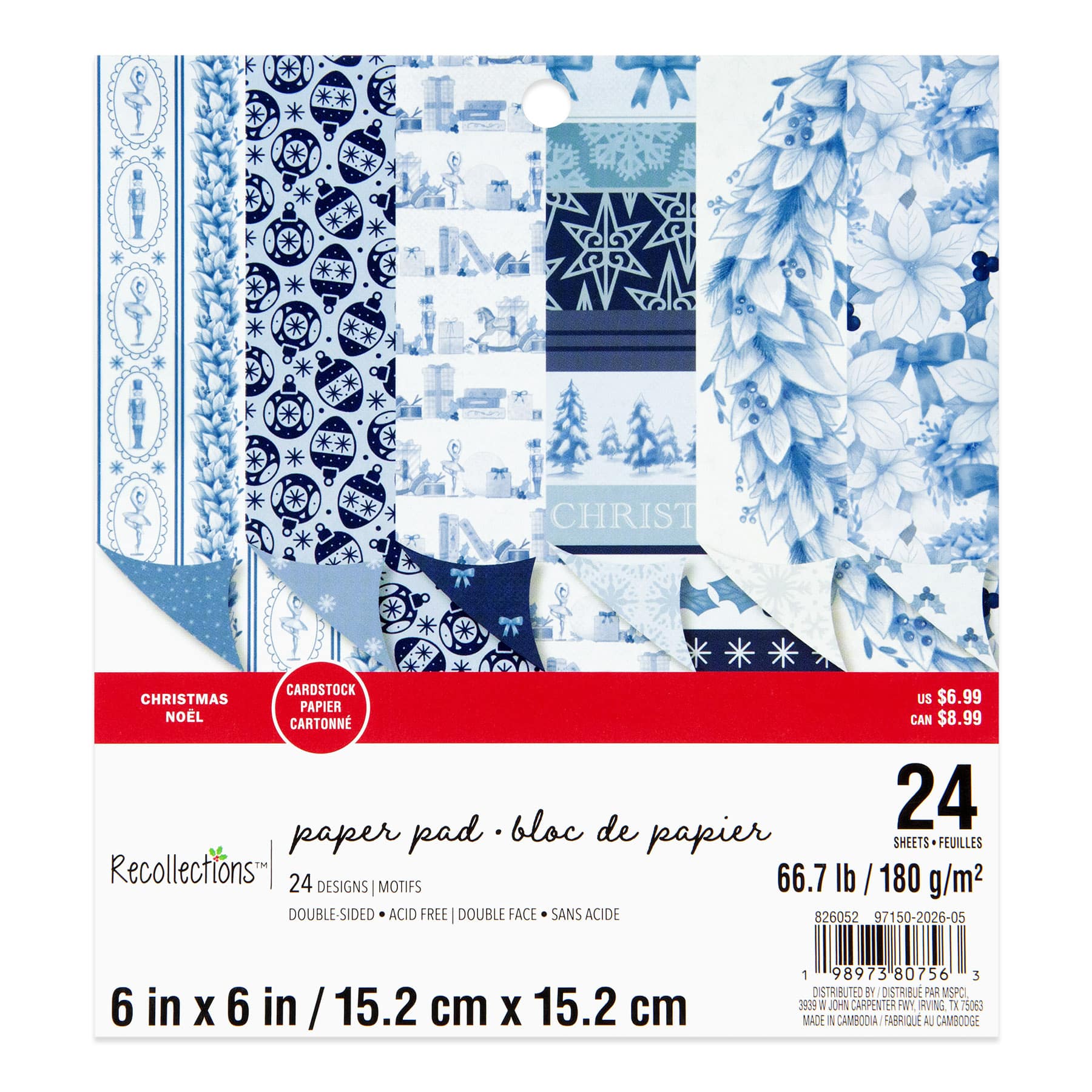 6" x 6" Blue Christmas Double-Sided Cardstock Paper Pad by Recollections™, 24 Sheets
