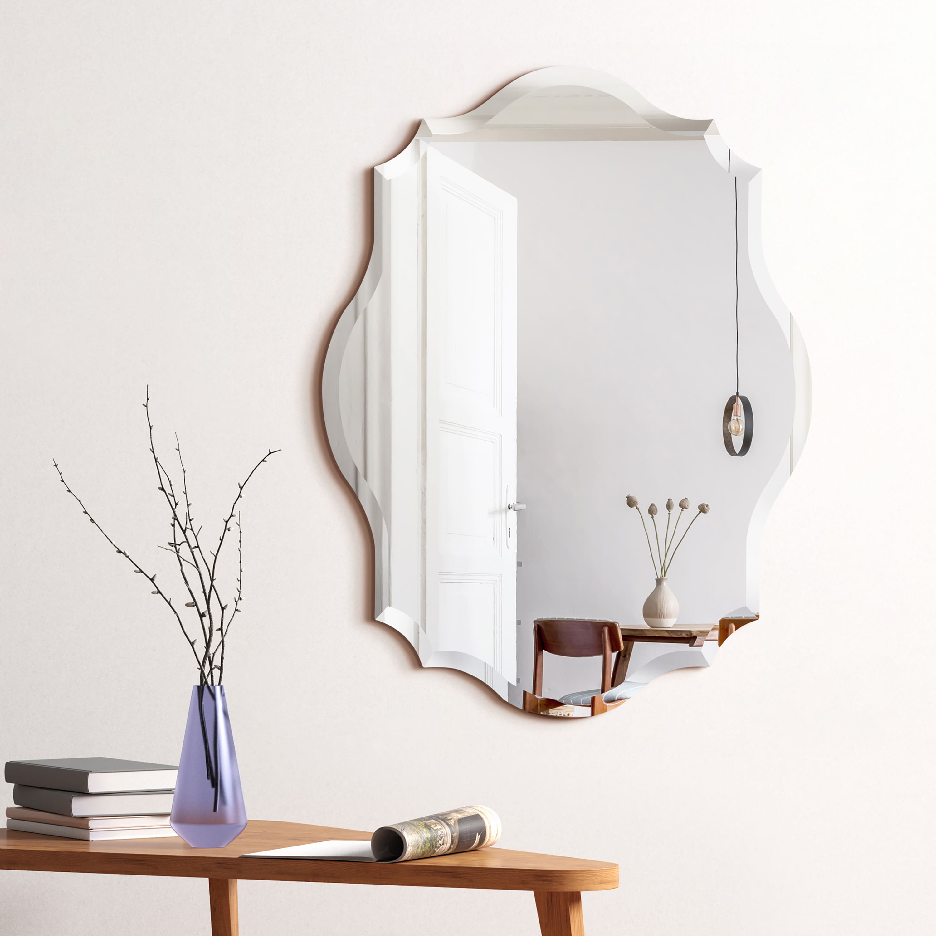 Empire Art Direct Scalloped & Beveled Oblong Frameless Wall Mirror