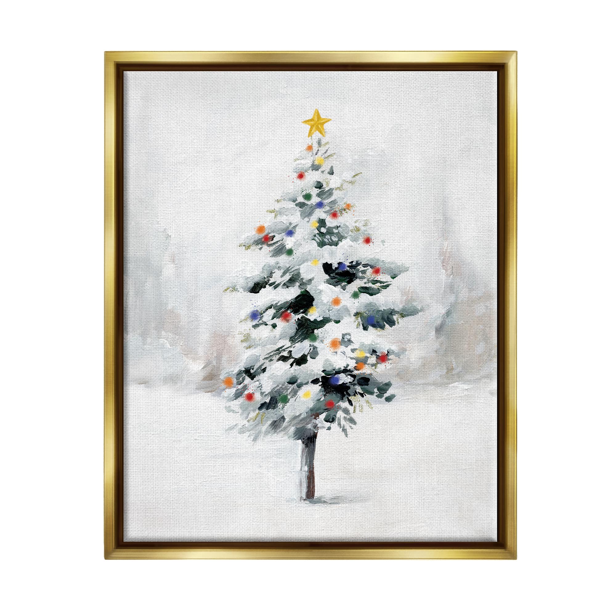 Stupell Industries Snowy Christmas Tree Landscape Framed Floater Canvas Wall Art