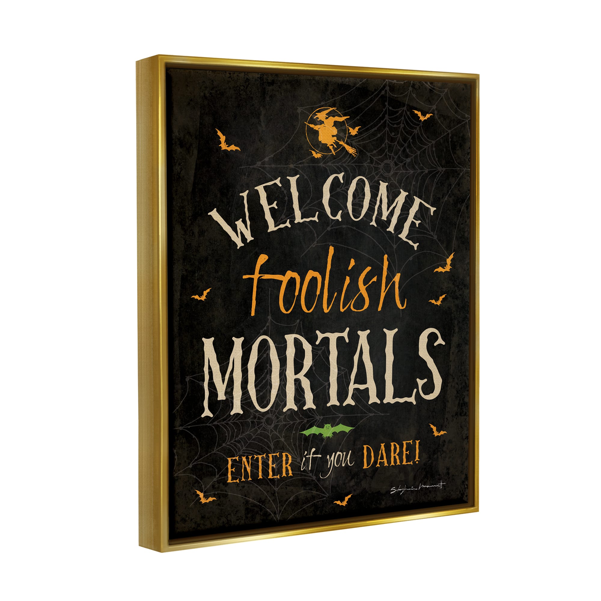 Stupell Industries Welcome Foolish Mortals Phrase Framed Floater Canvas Wall Art