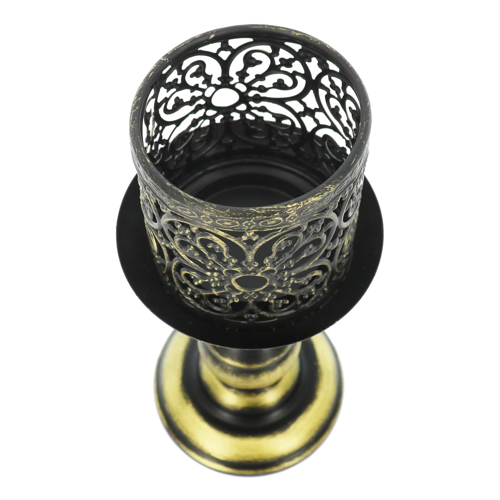 9.5" Gold-Brushed Black Filigree Metal Tealight Candle Holder by Ashland®