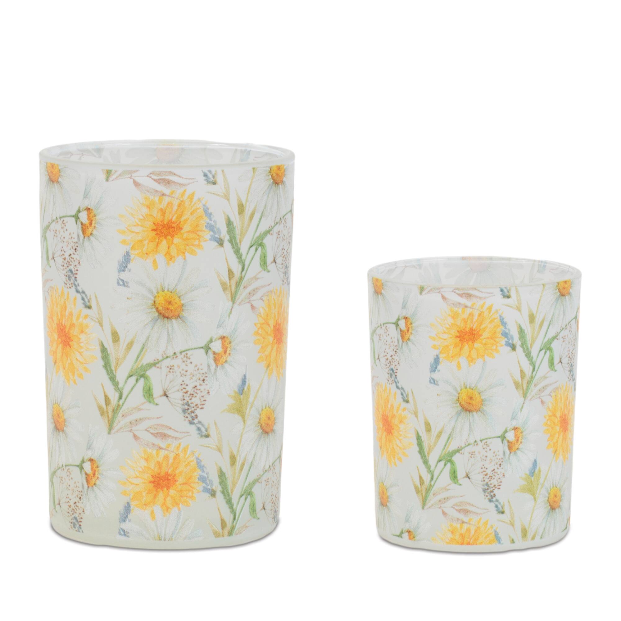 Floral Print Votive & Pillar Candle Holder Set
