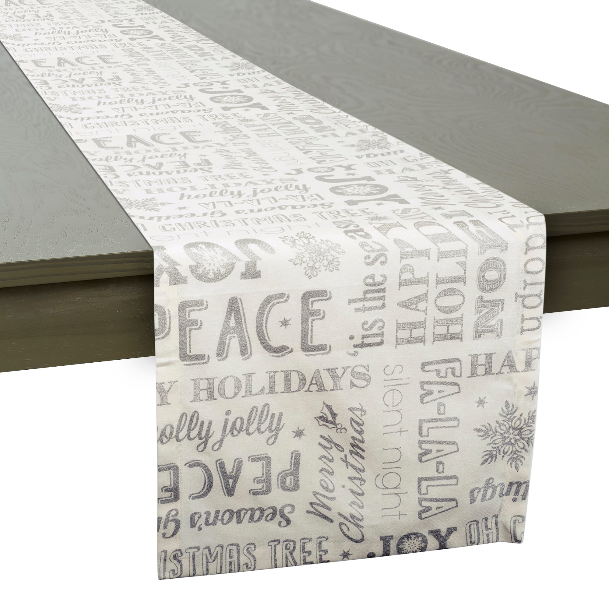 DII® 108" Silver Christmas Collage Table Runner