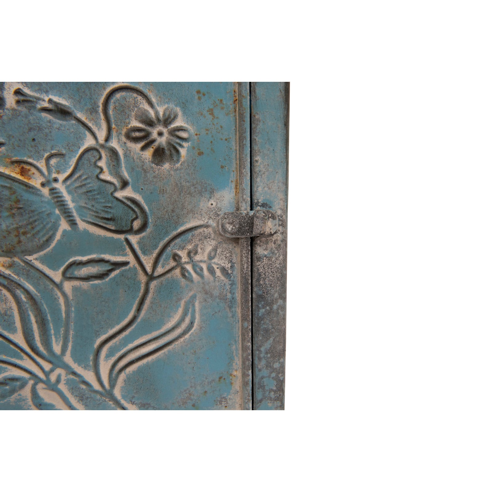 Hello Honey® 12" Distressed Blue Embossed Tin Mail Box