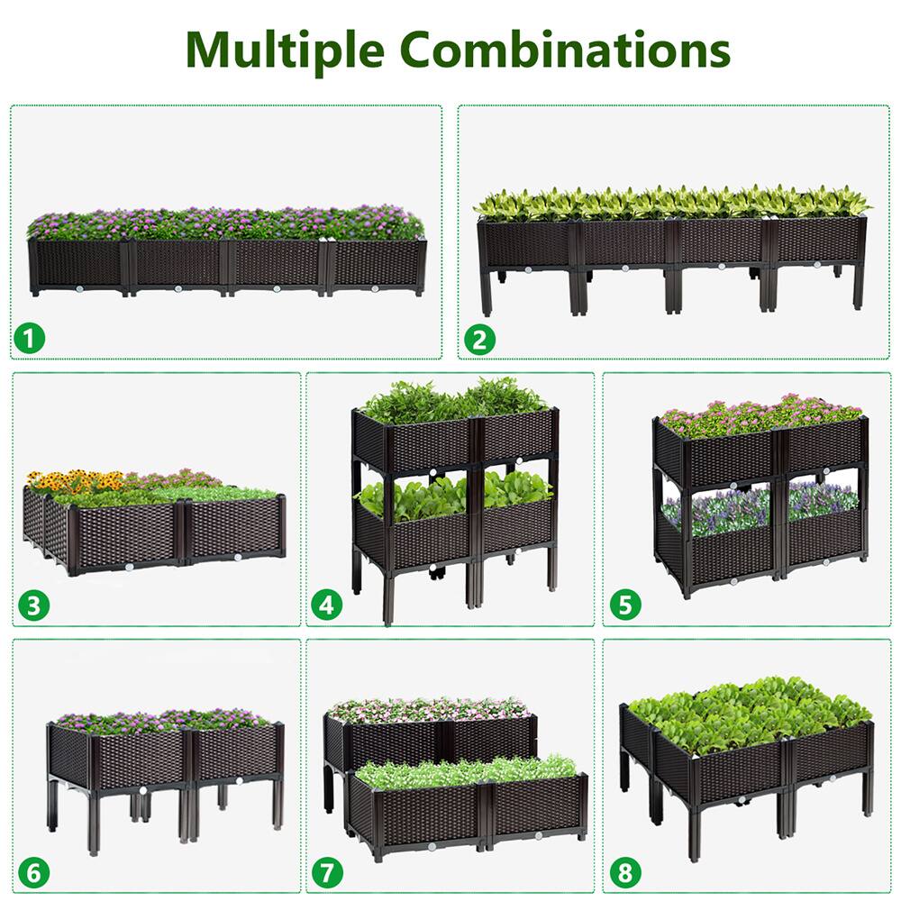 Costway 16" x 17.5" Black & Brown Raised Garden Planter Boxes, 4ct.
