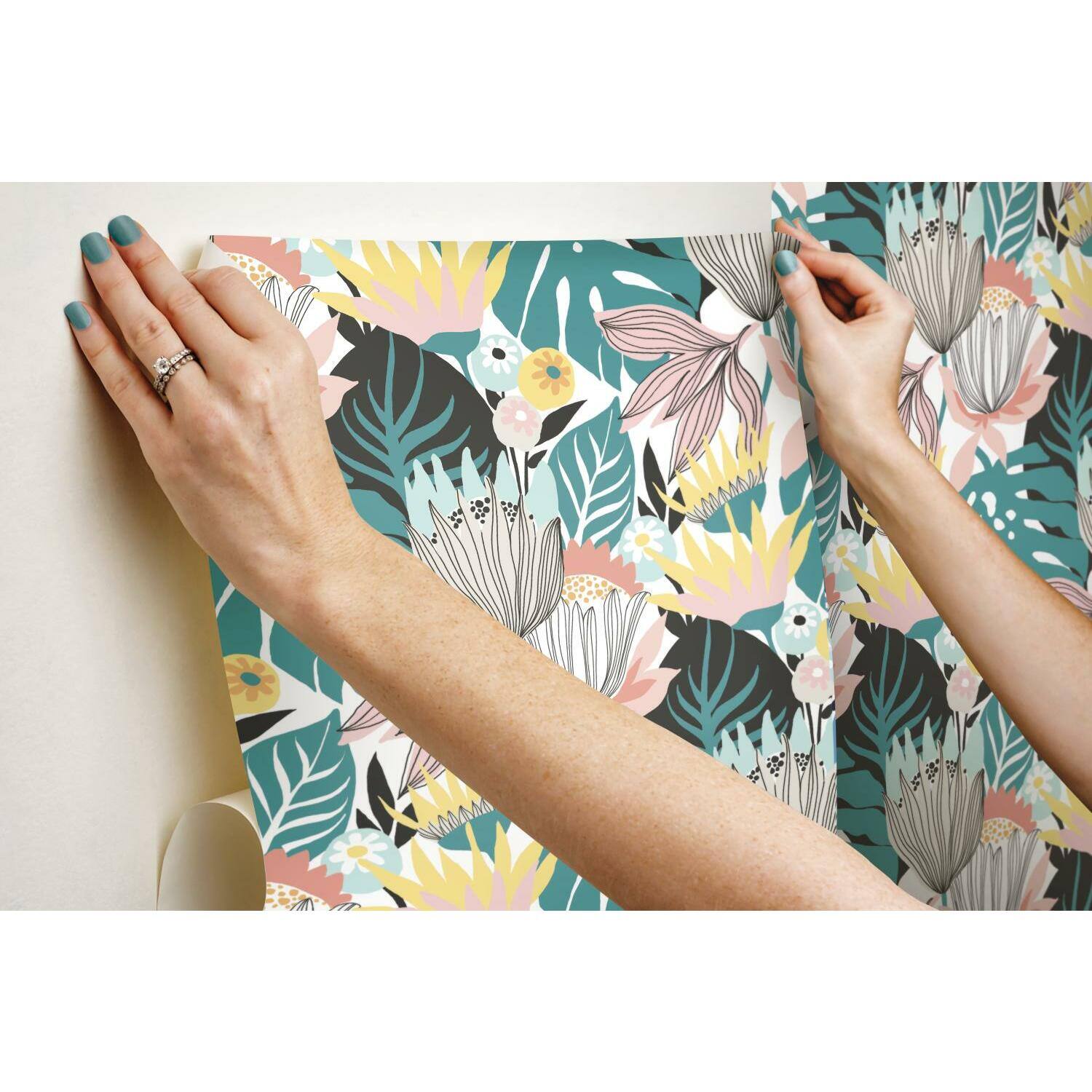 RoomMates Retro Tropical Leaves Peel & Stick Wallpaper