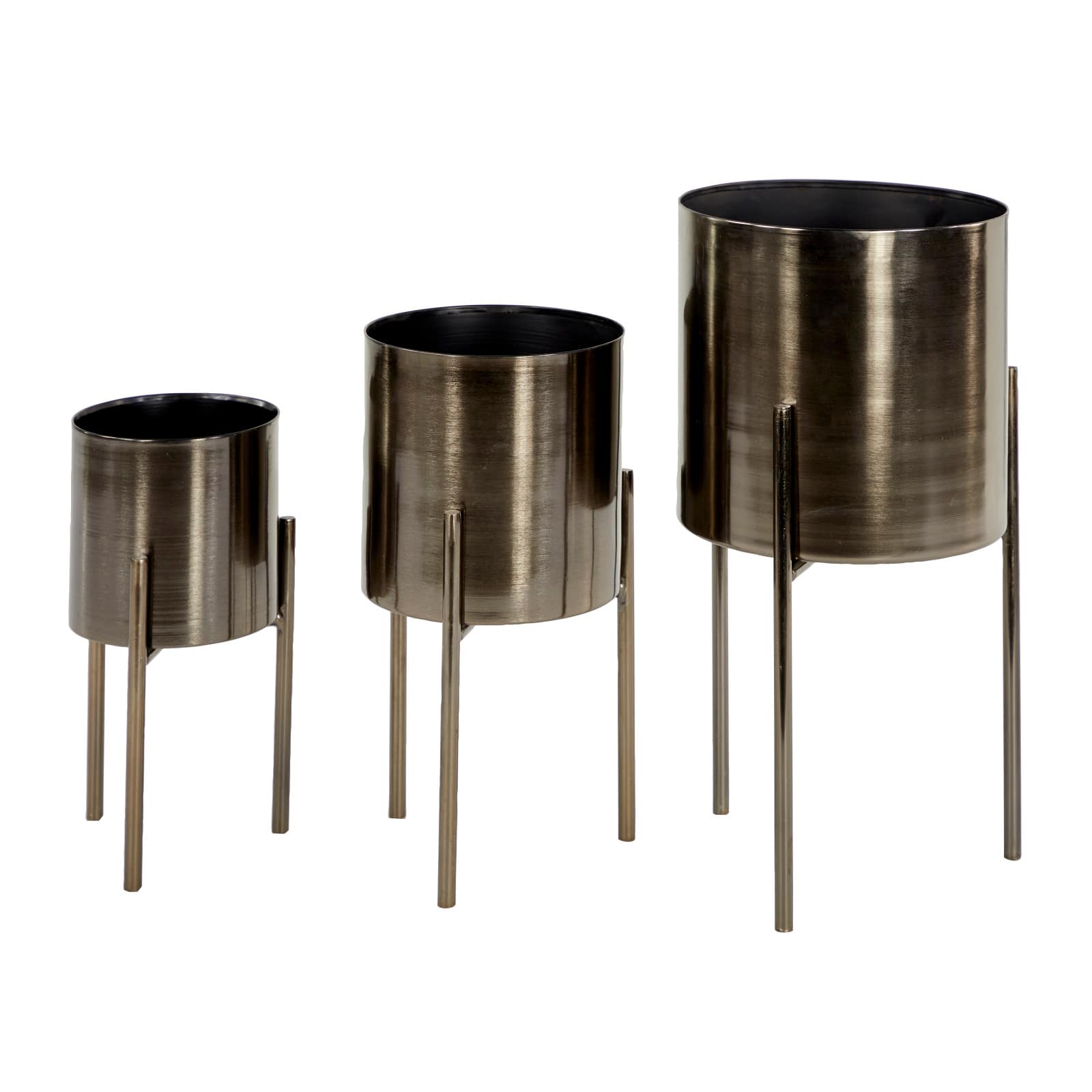 Dark Silver Metal Contemporary Planter Set