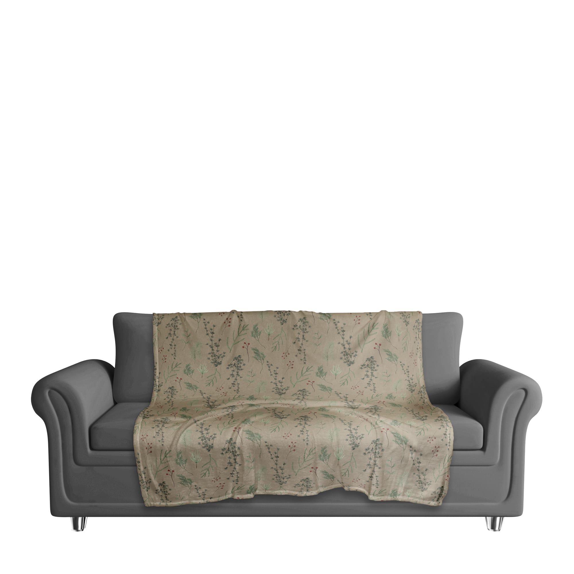 Pine Greenery on Brown Coral Fleece Blanket