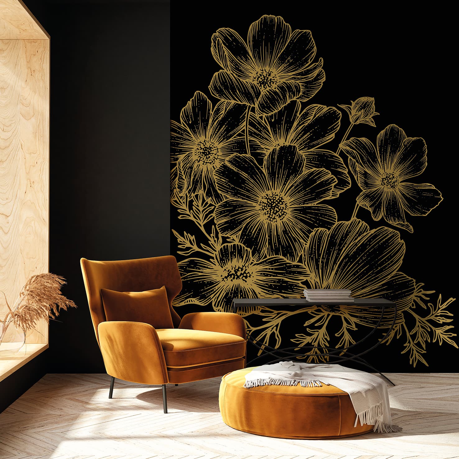 Designs Direct Poppies Linework Wall Mural