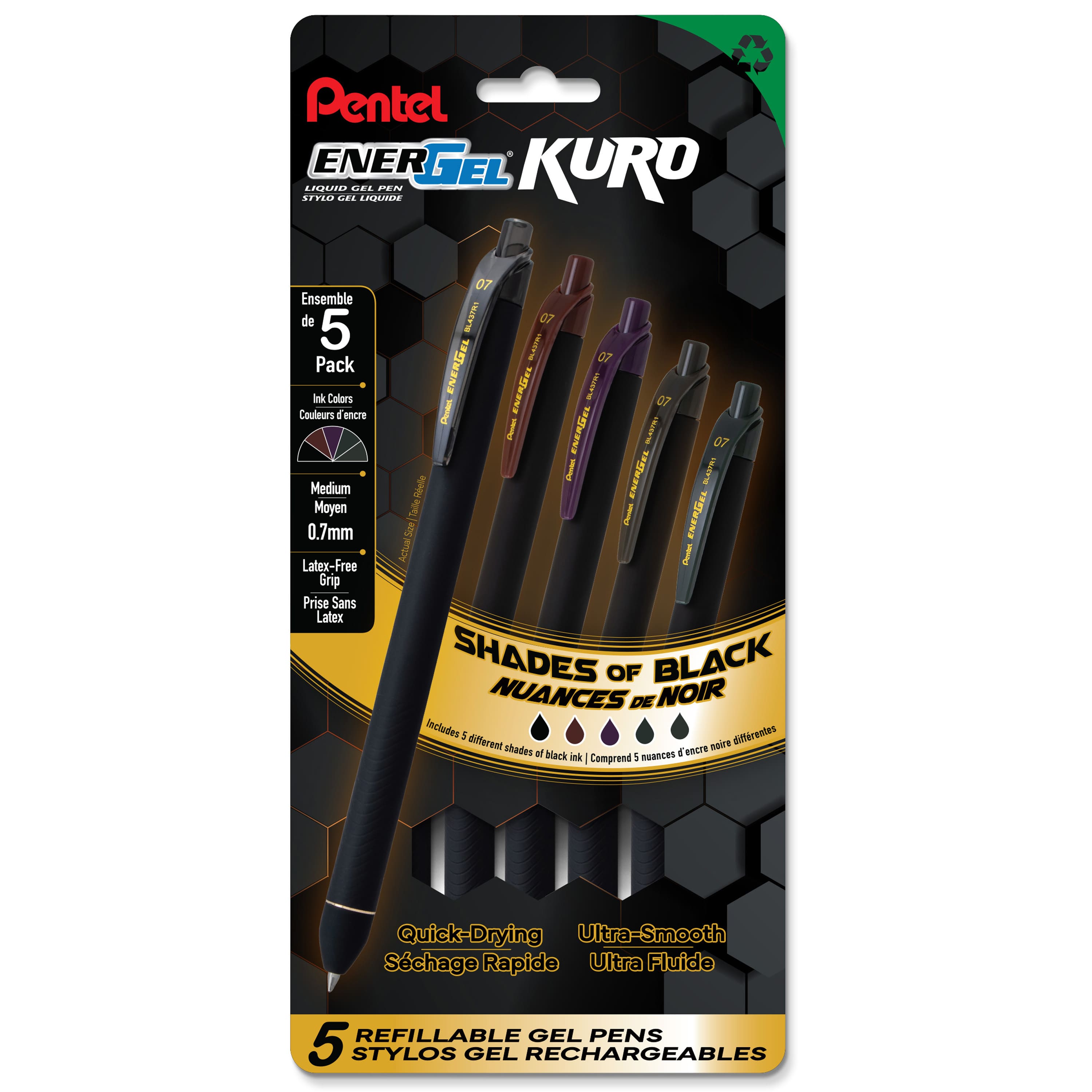 Pentel EnerGel® Kuro Shades of Black 0.7mm Liquid Gel Pen Set