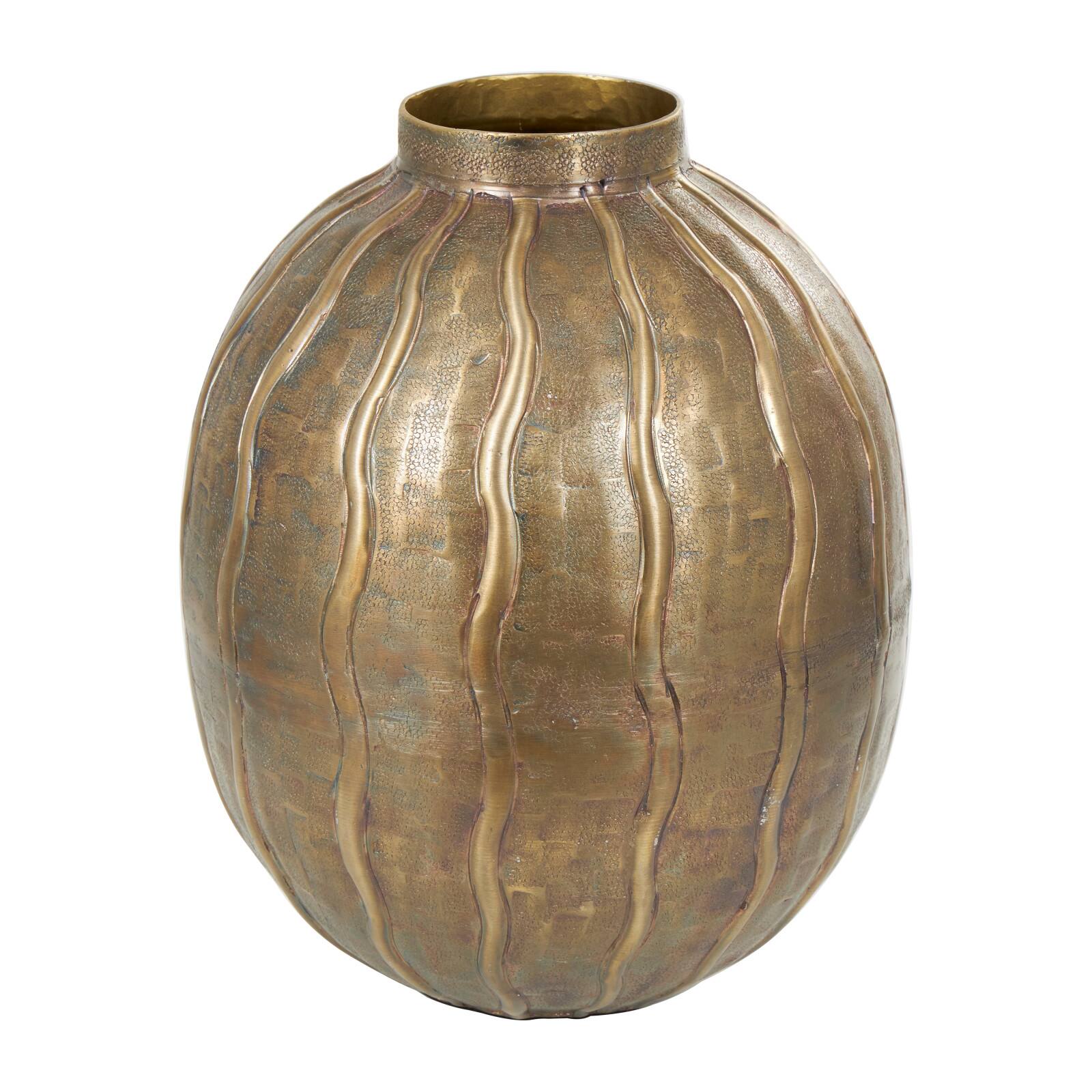12" Brass Metal Snakeskin Inspired Vase with Dimensional Wavy Accents