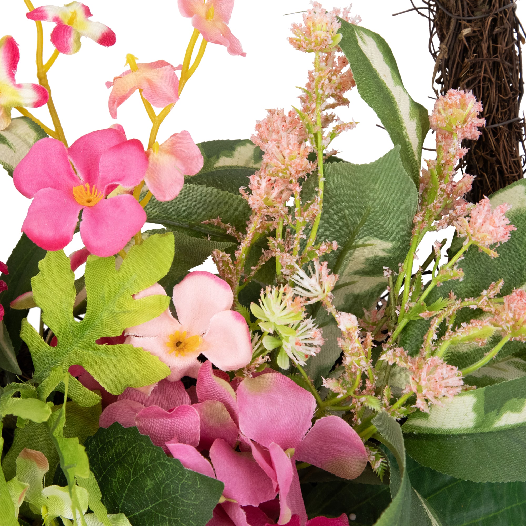 16" Leafy Pink Hydrangea Floral Spring Hanging Basket