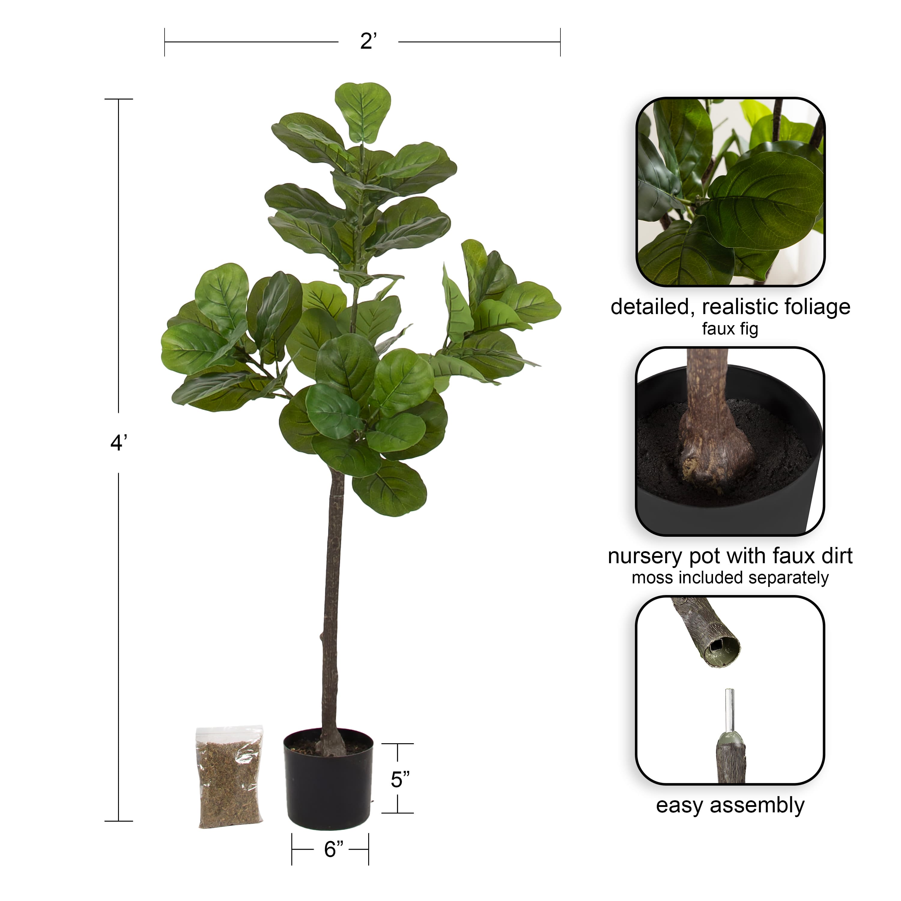 Kate and Laurel Fidmont 4ft. Green Faux Fiddle Fig Tree