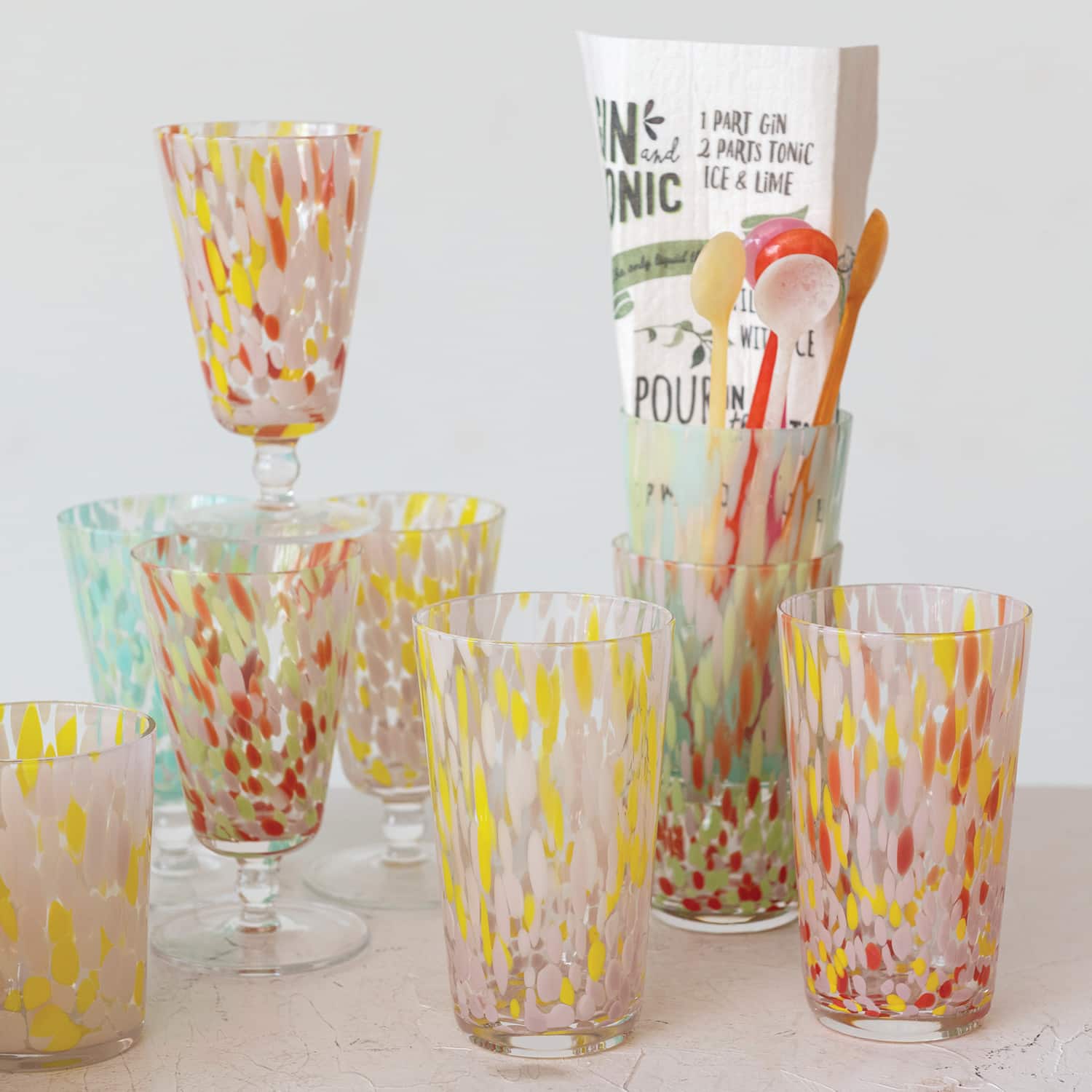 Hello Honey® Round Varied Multicolor Drinking Glass Set