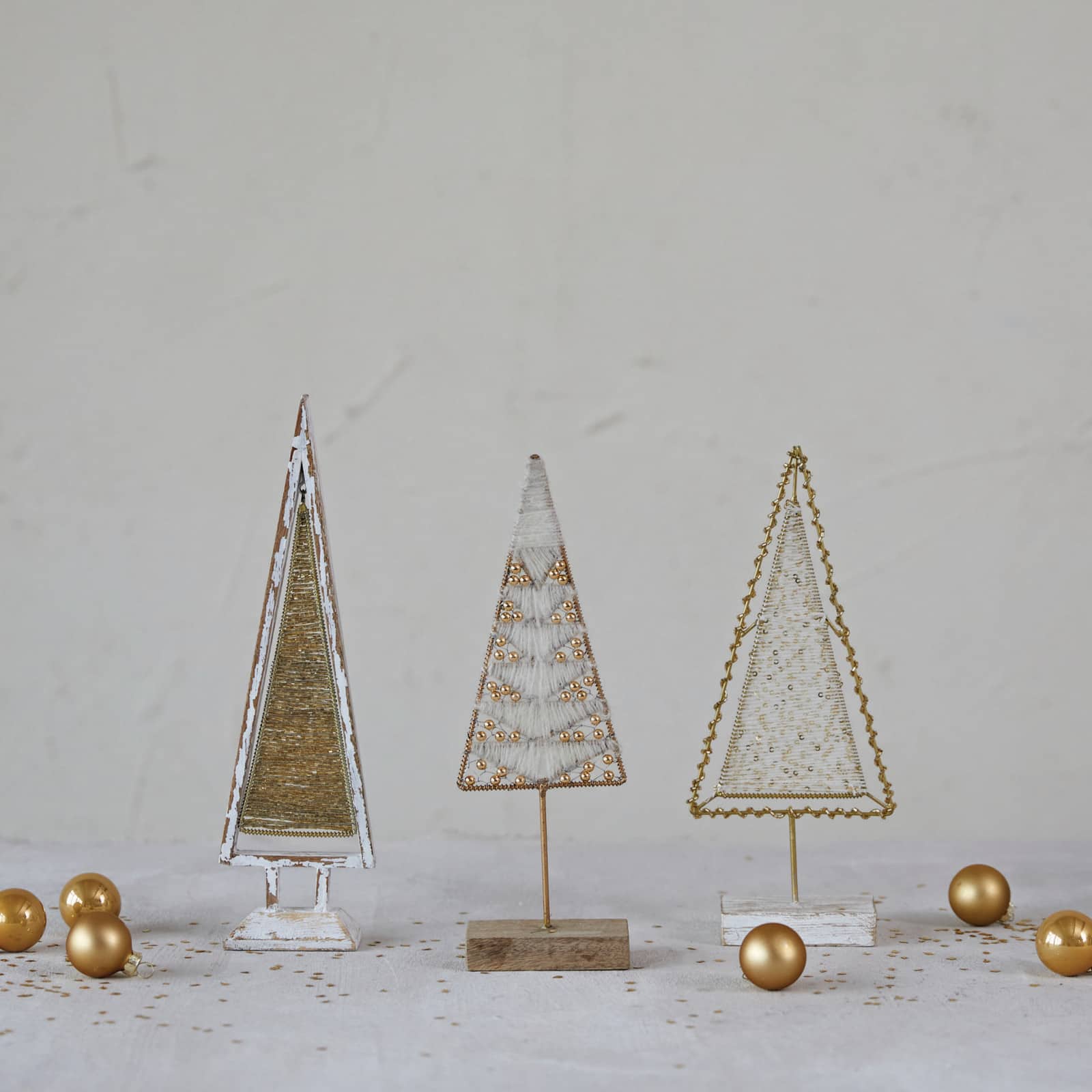 Hello Honey® 12" Whitewashed & Gold Finish Metal & Glass Beaded Tree with Mango Wood Base