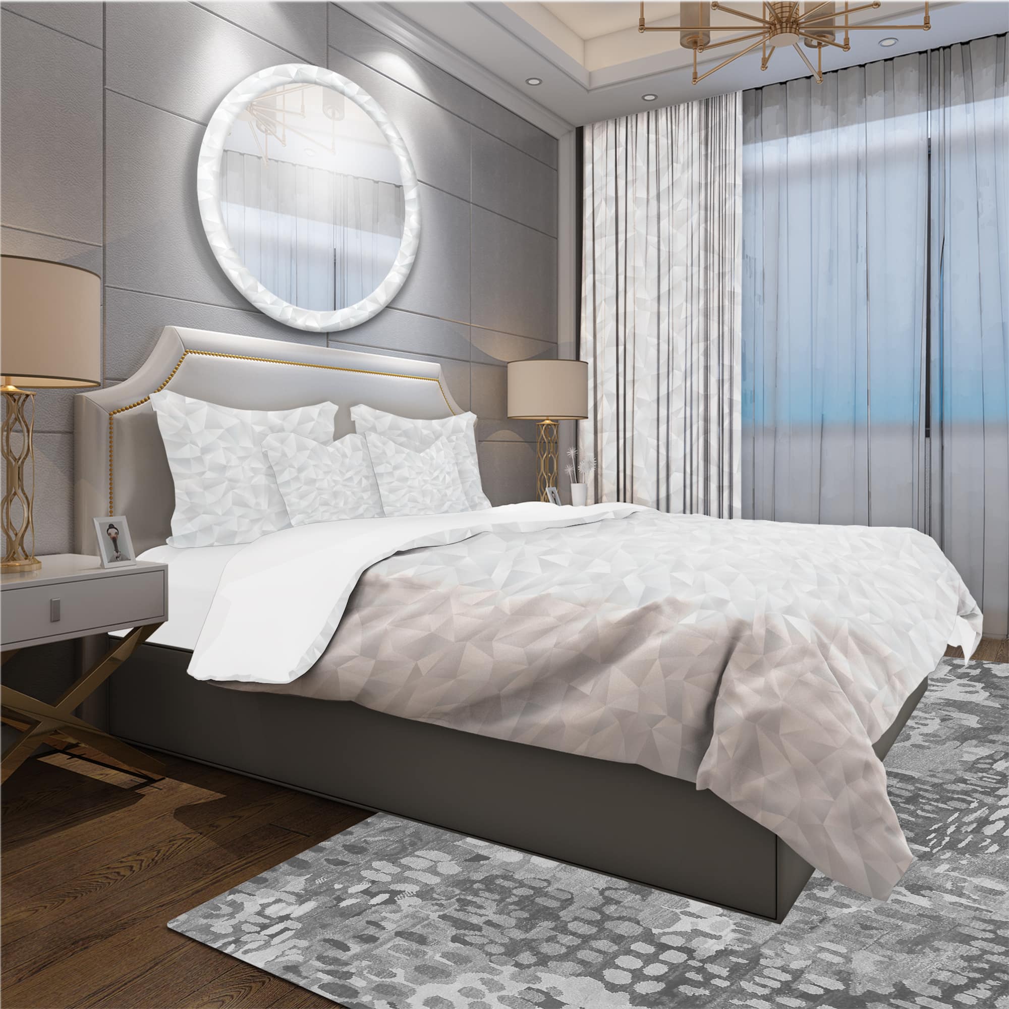 Designart 'Abstract White Geometric Pattern' Scandinavian Bedding Set