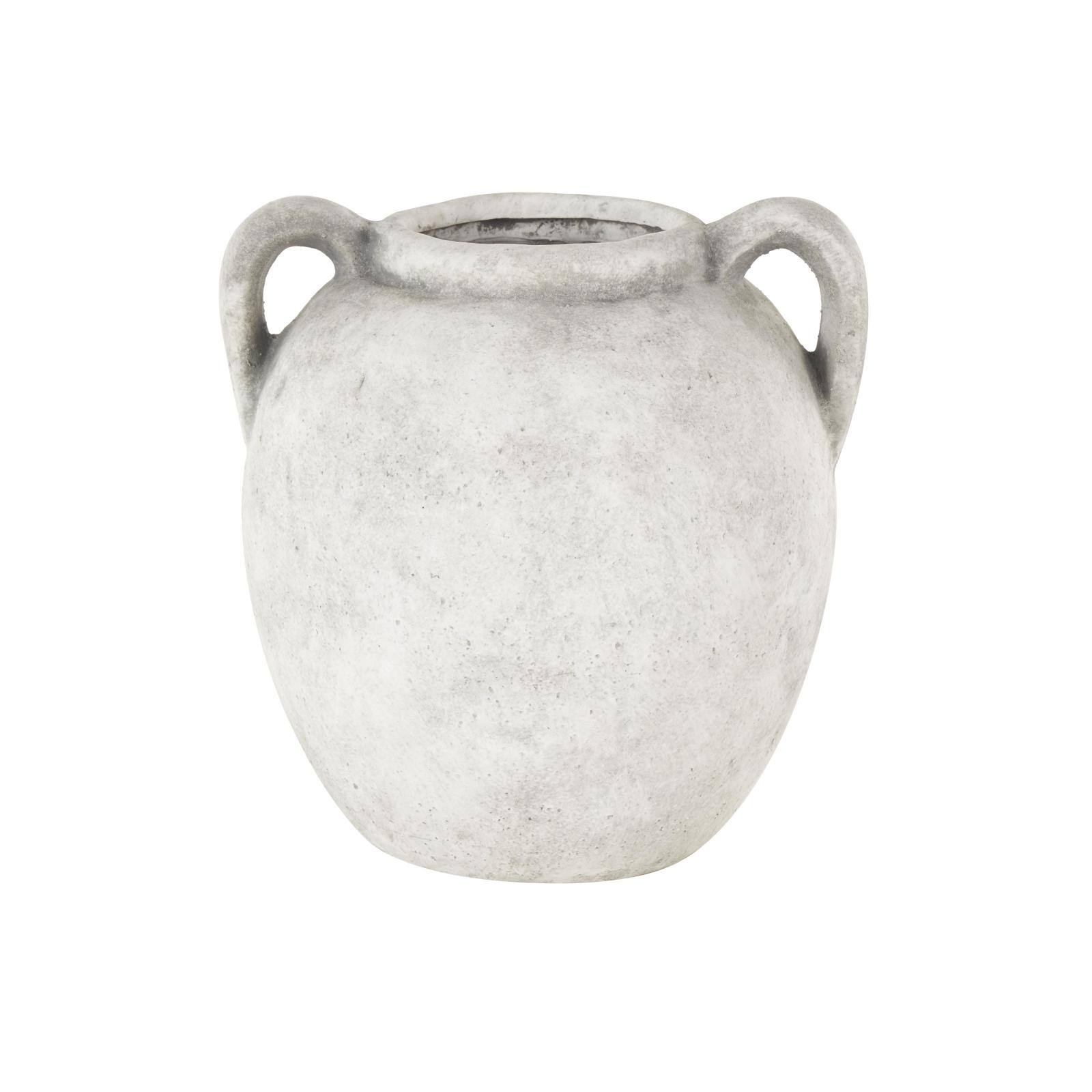 10.5" White Ceramic Antique Style Textured Vase with Black Shadings & Handles