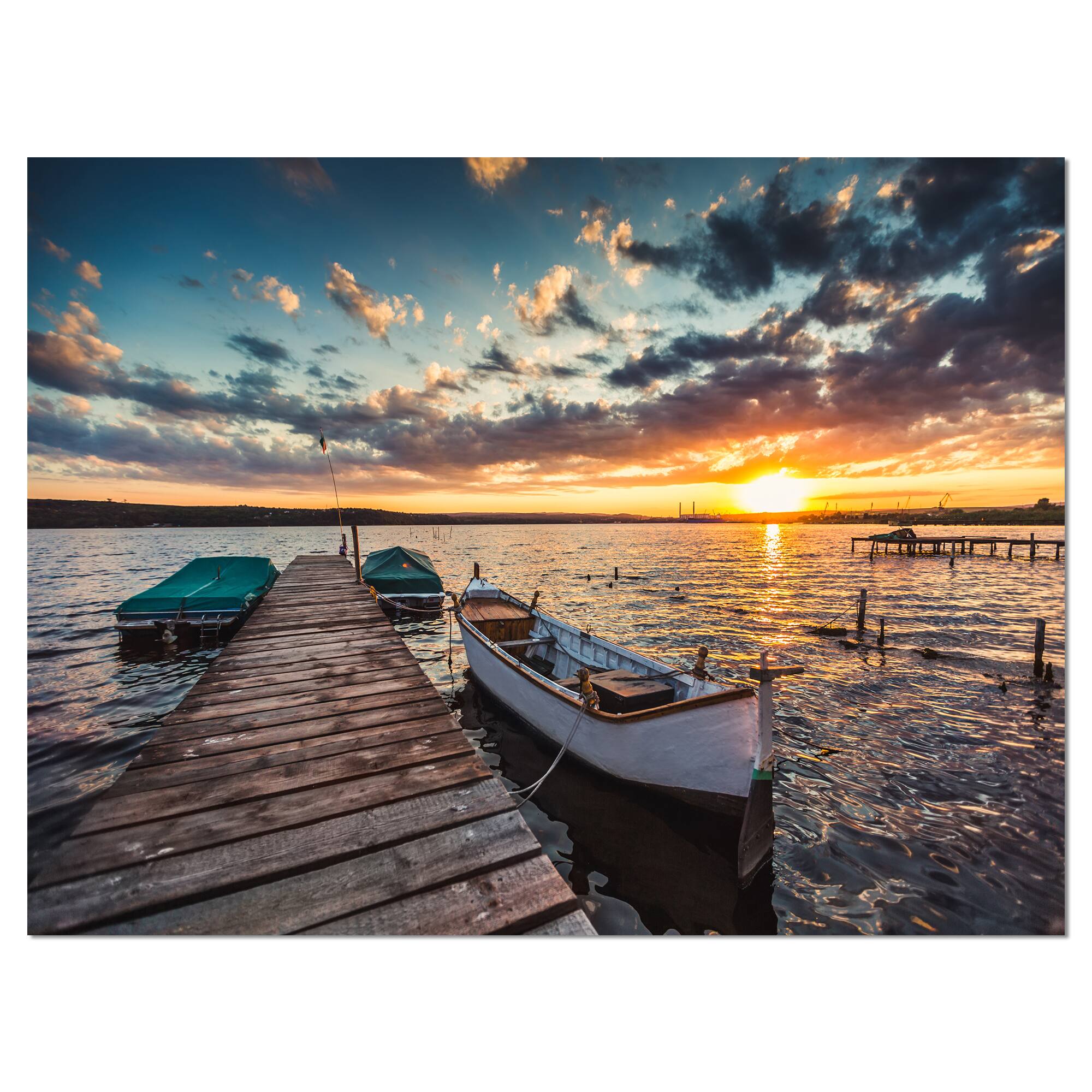 Designart - Boats and Jetty under Dramatic Sky