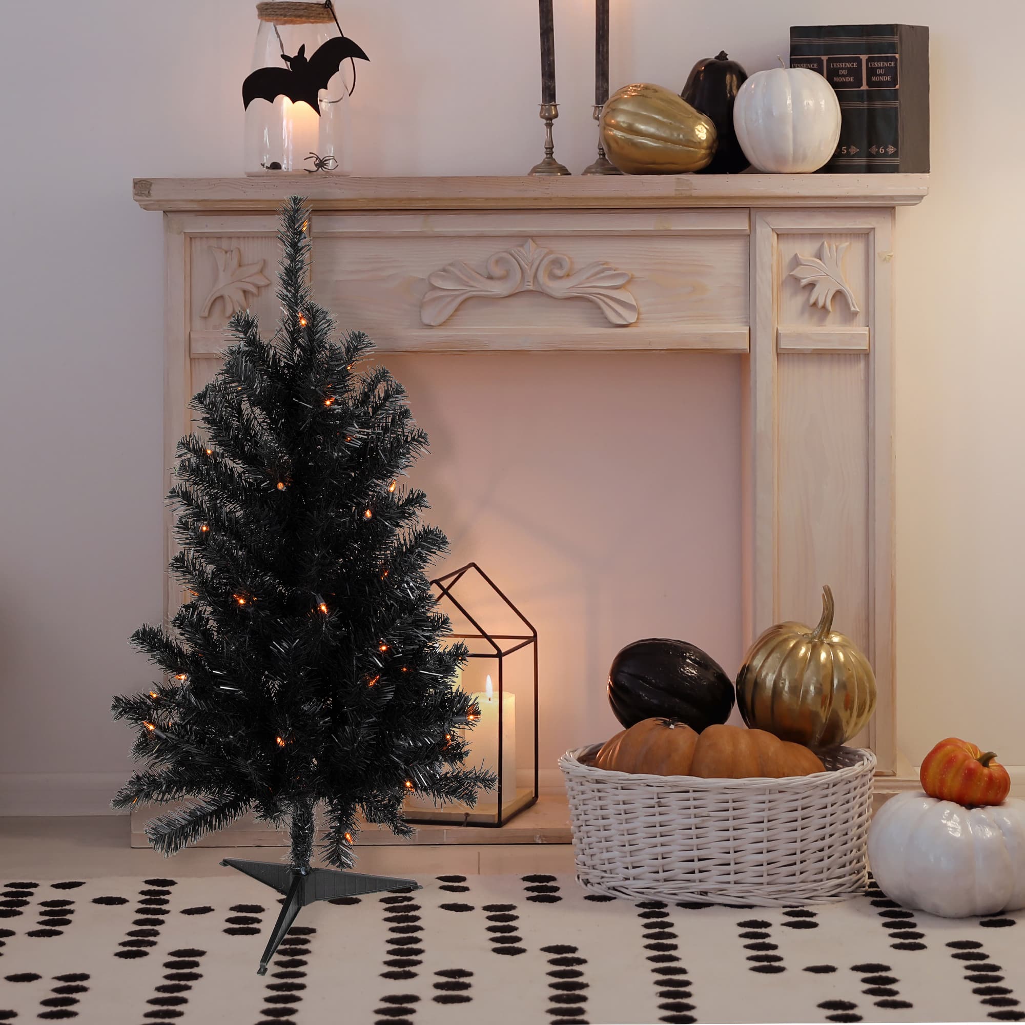 3ft. Pre-Lit Black Noble Spruce Artificial Halloween Tree, Orange Lights