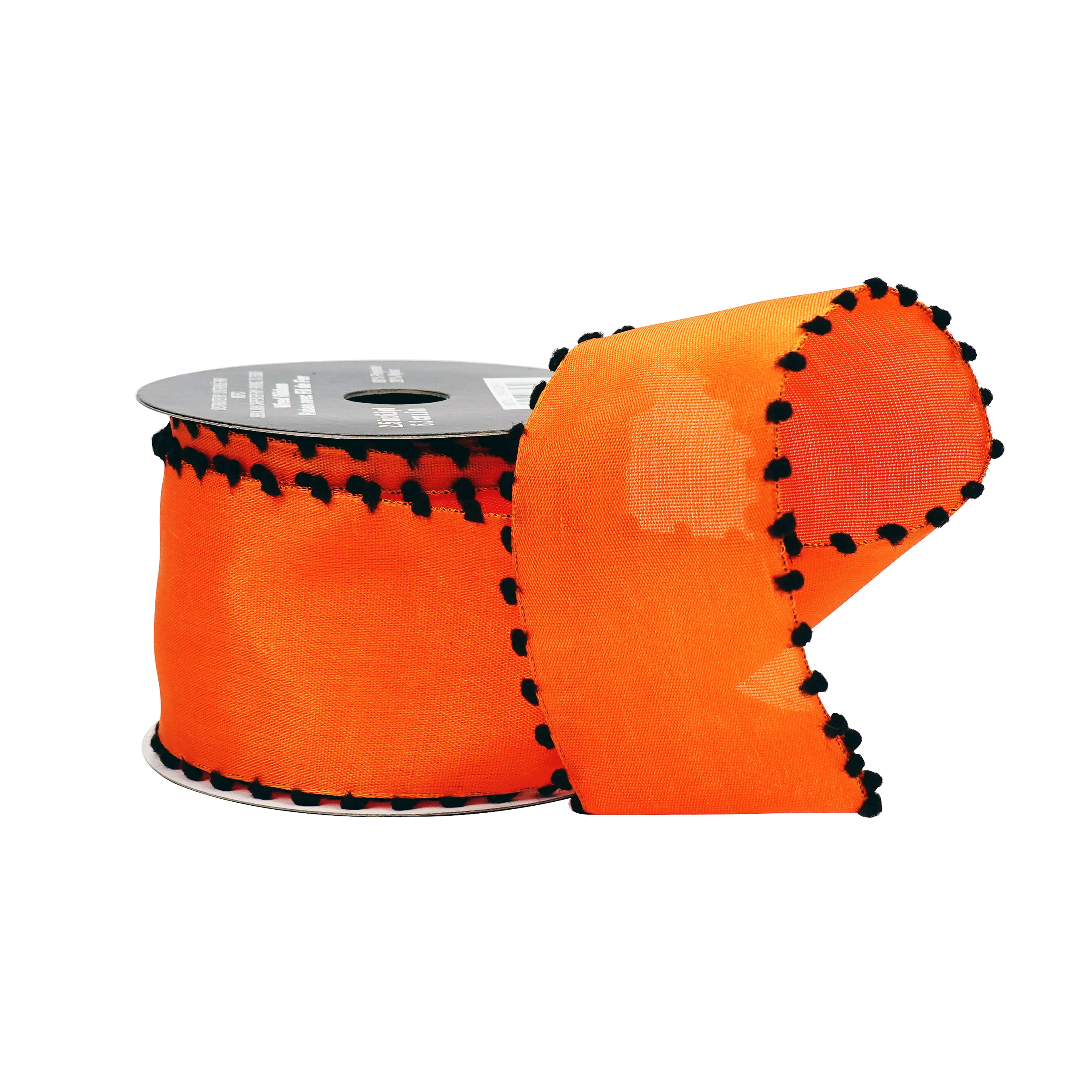 2.5" x 6.6yd. Orange & Black Pom Pom Wired Ribbon by Celebrate It®