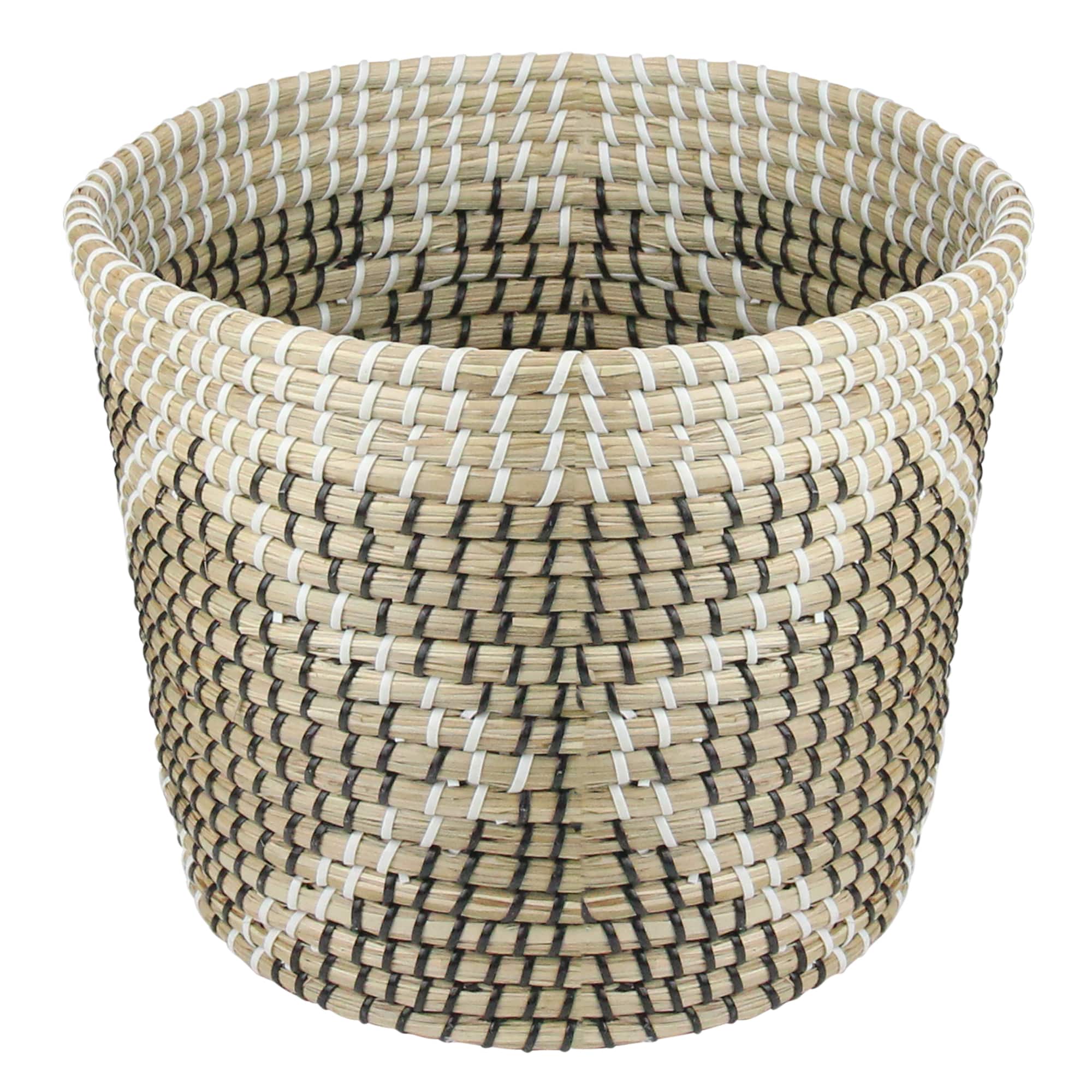 11.5" Beige Seagrass Woven Basket with Black & White Accents