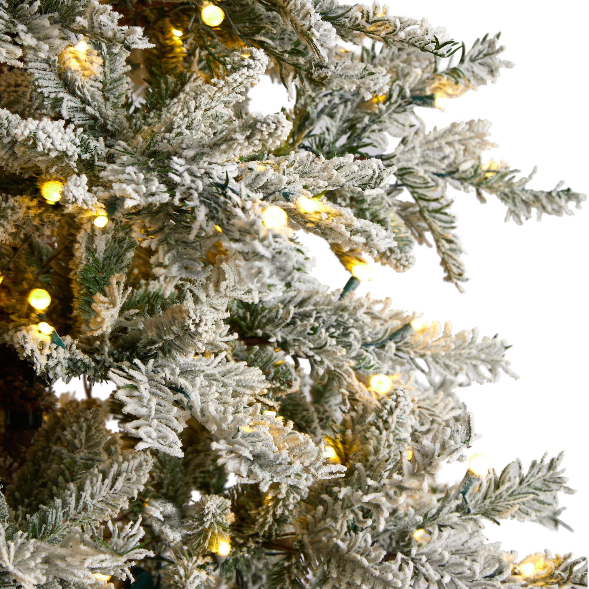 9.5ft. Pre-Lit Slim Flocked Nova Scotia Spruce Artificial Christmas Tree, White LED Lights
