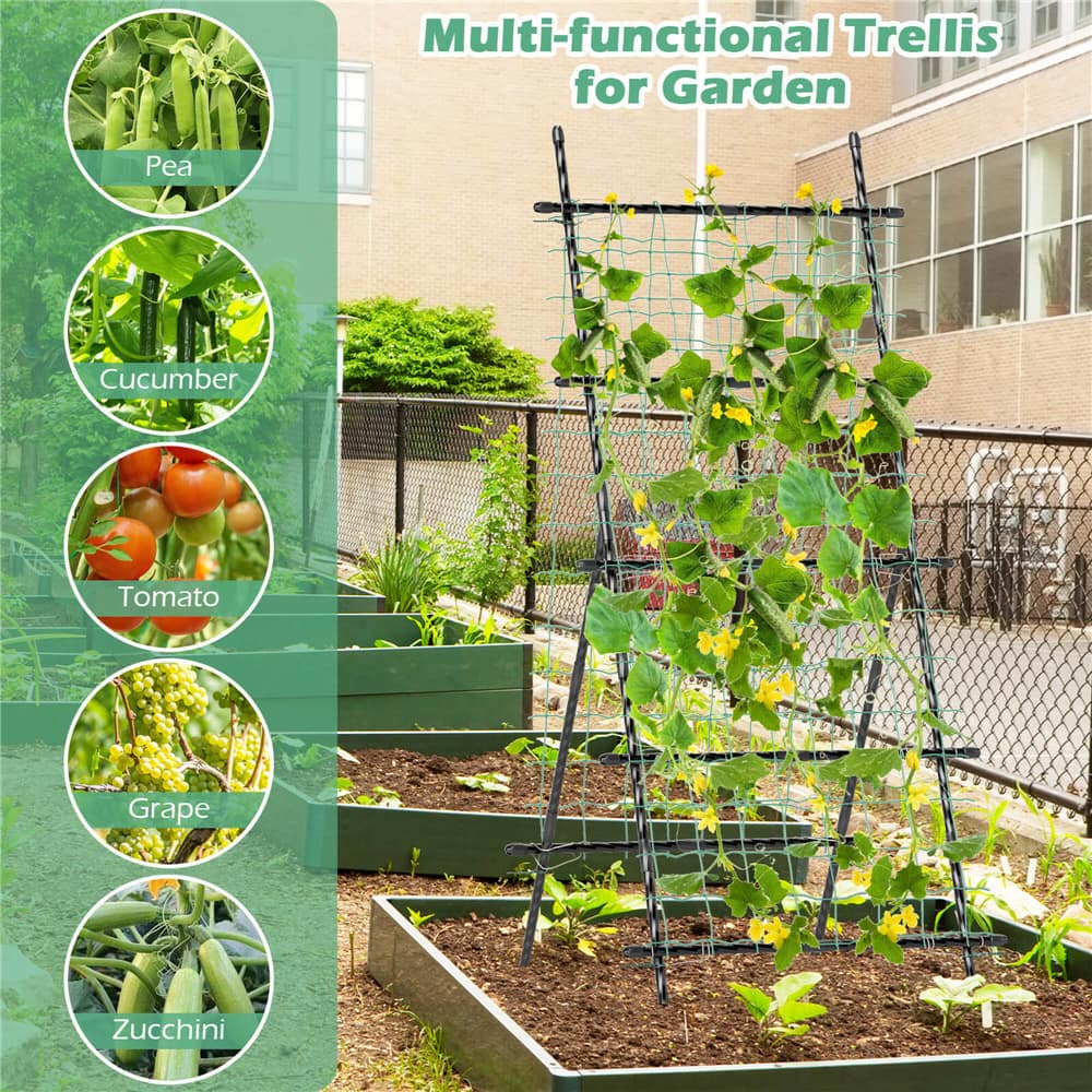 Costway 75" Garden Trellis for Plant Climbing with PE-Coated Frame & Trellis Net