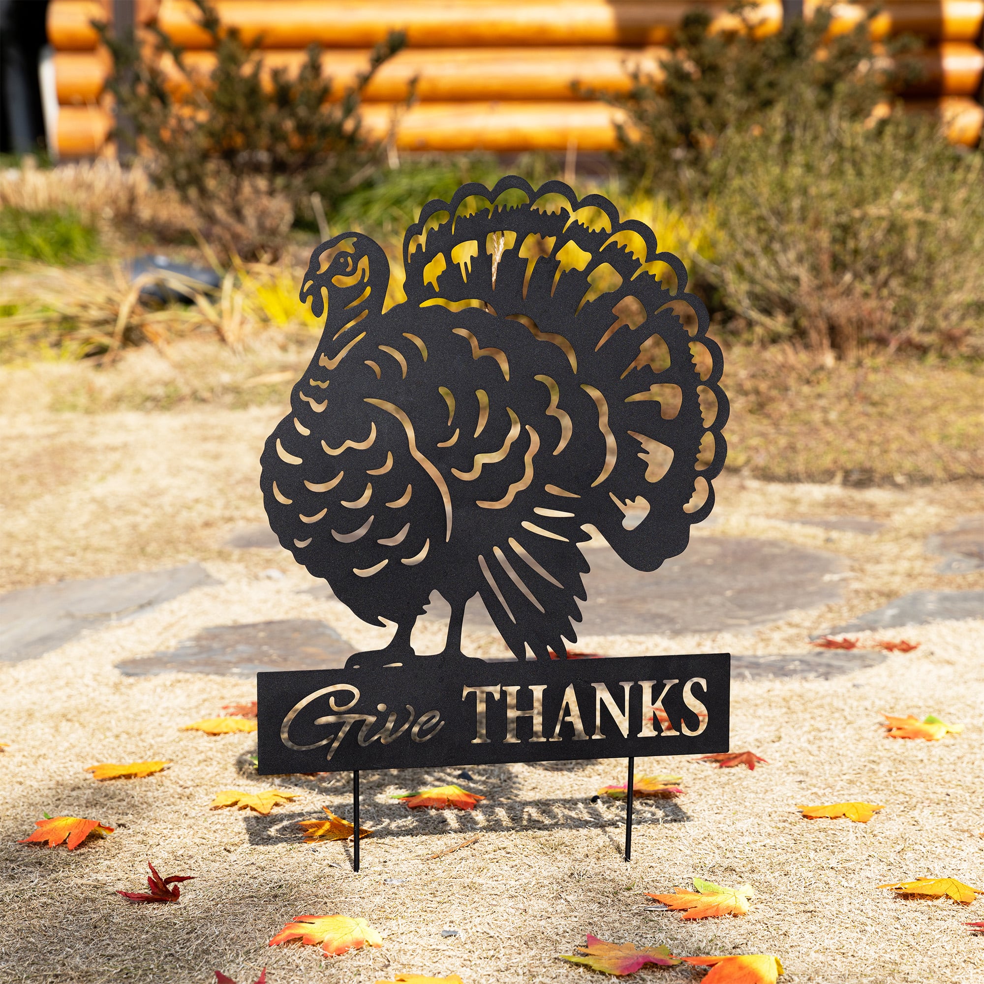 Glitzhome® 30" Thanksgiving Metal Silhouette Turkey Yard Stake