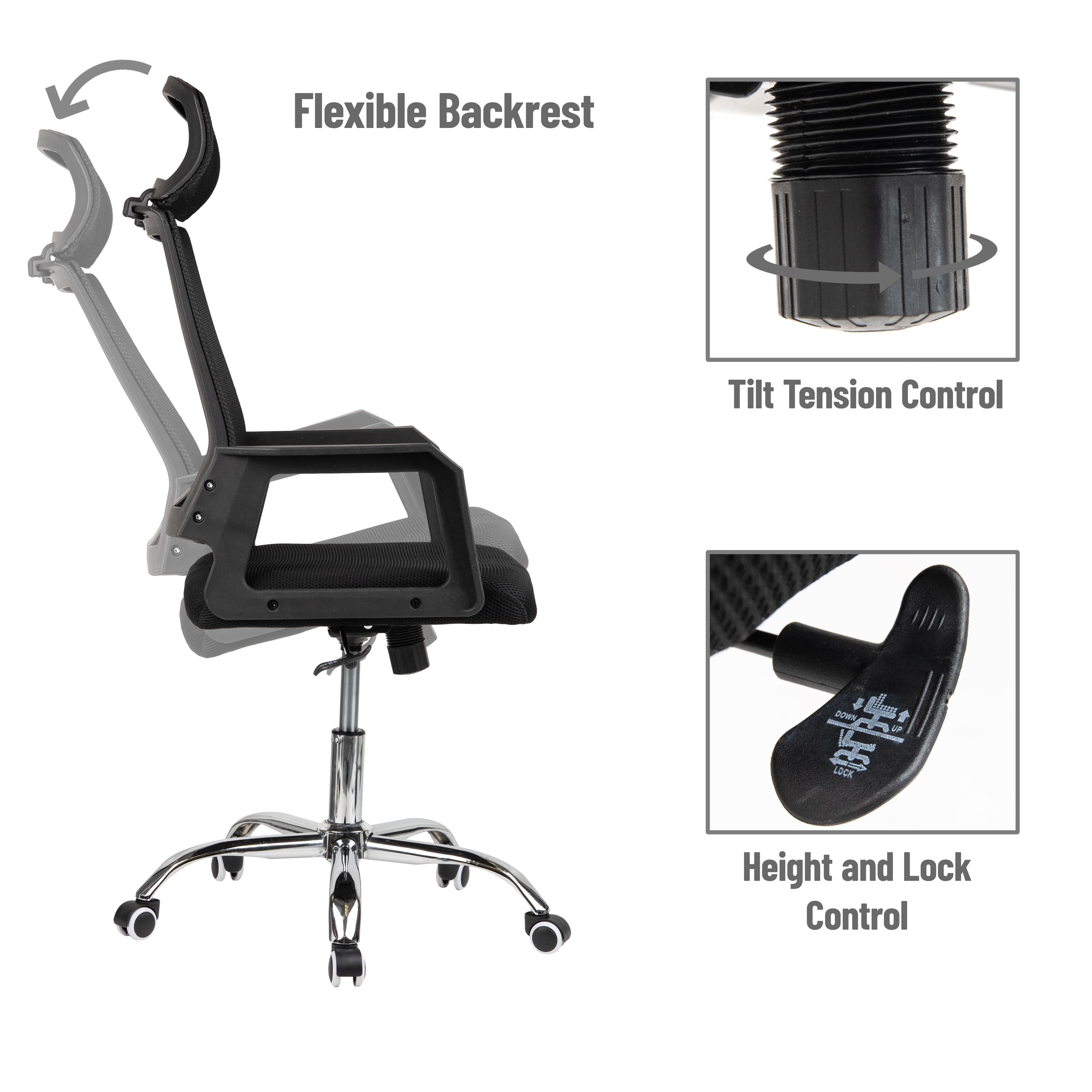 Mind Reader Black Height Adjustable Desk Chair with Wheels