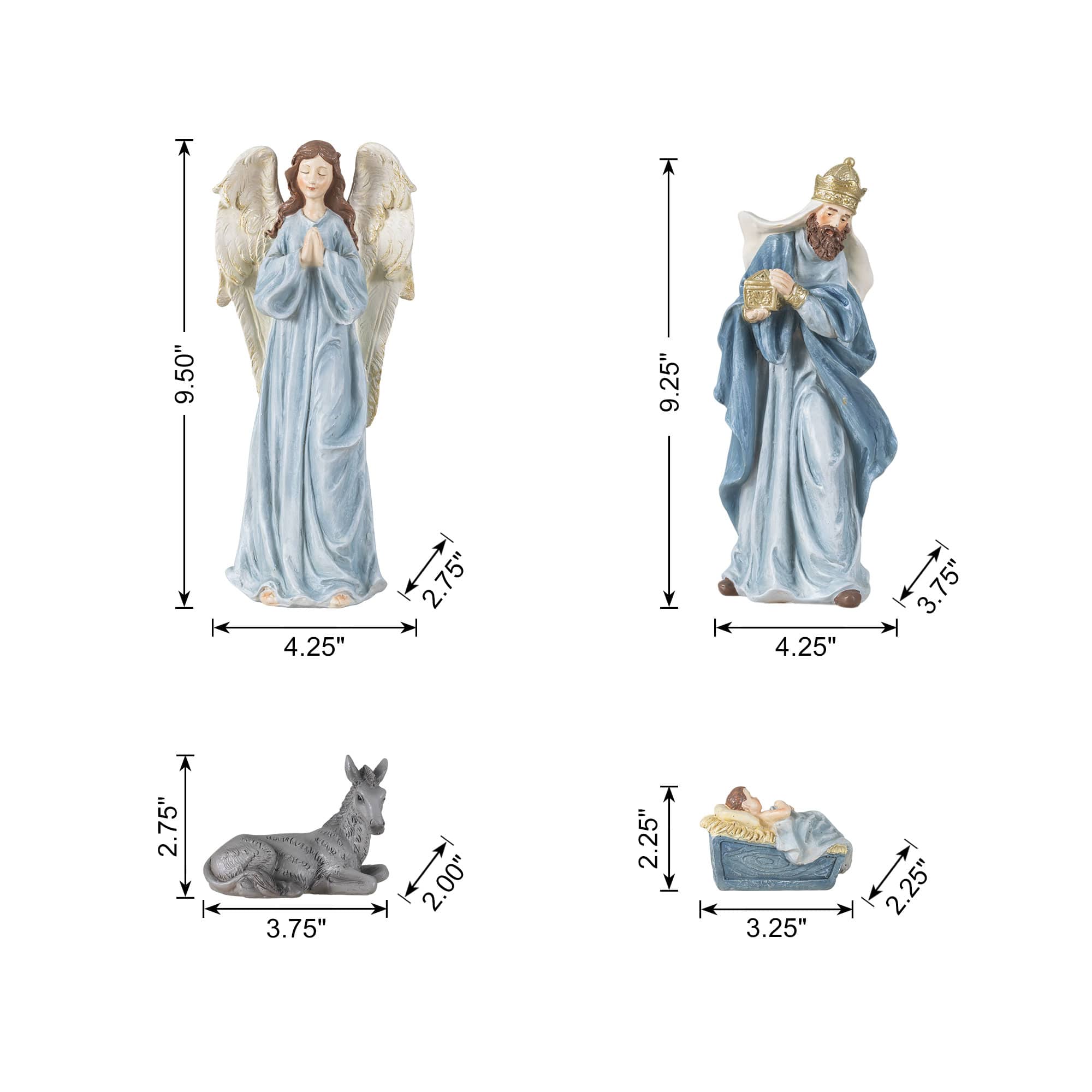 Glitzhome® 10-Piece 9.75" Celestial Blue Resin Christmas Nativity Figurine Set