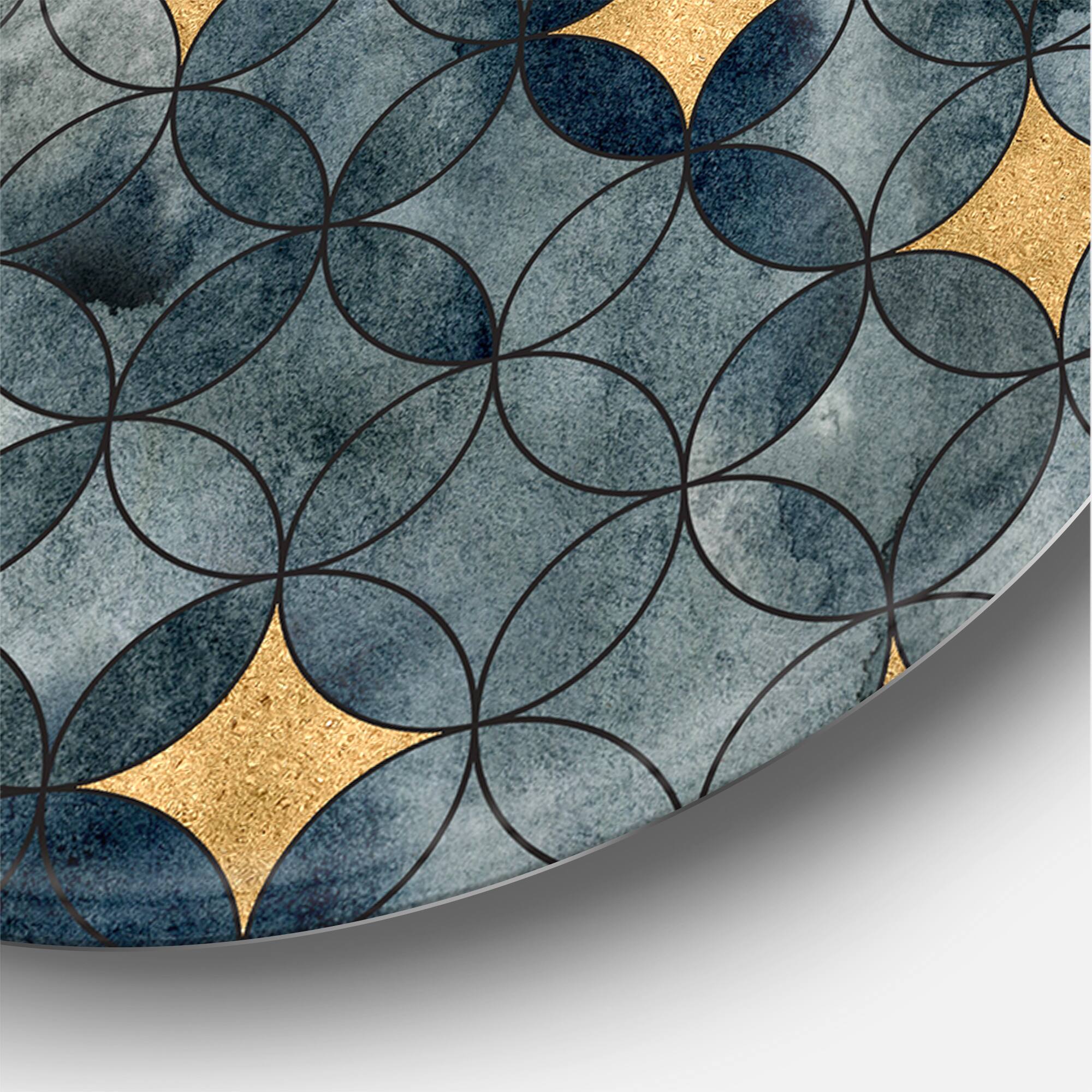Designart - Geometry Intersecting Circles WIth Golden Stars - Modern Metal Circle Wall Art