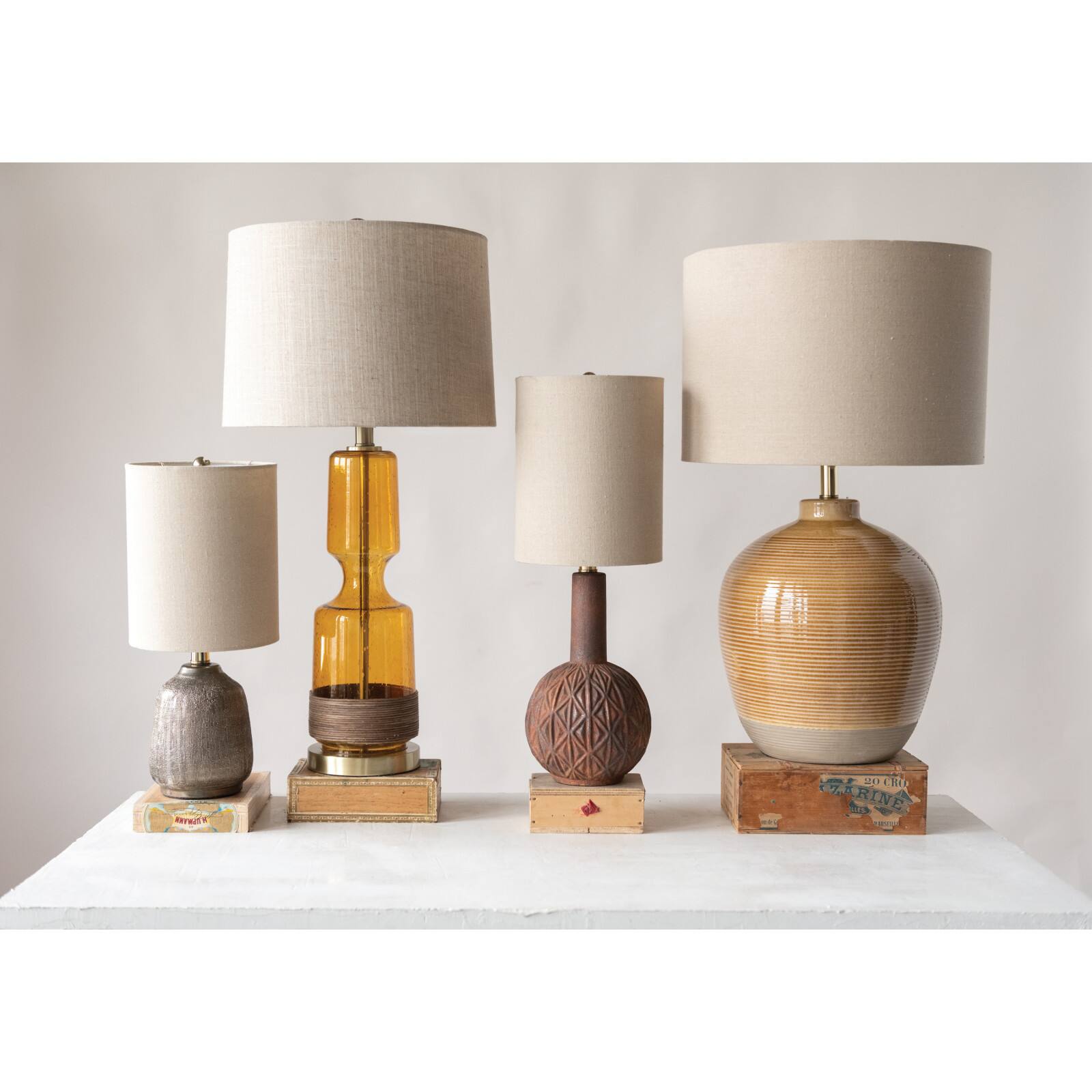 Hello Honey® 18" Metallic Glazed Terracotta Table Lamp with Linen Shade