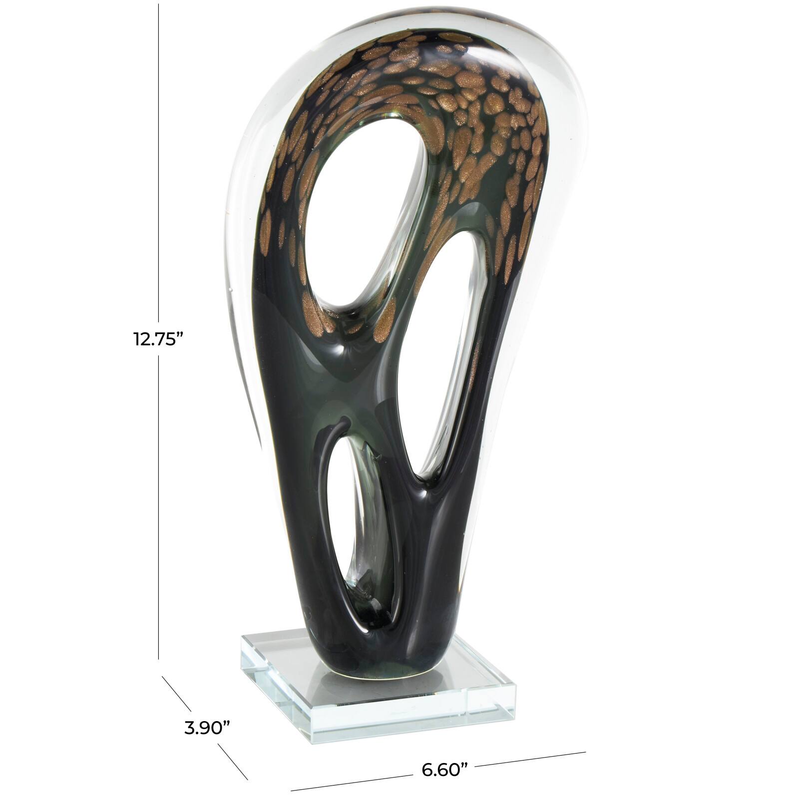 13" Black & Gold Abstract Curved Cutout Sculpture
