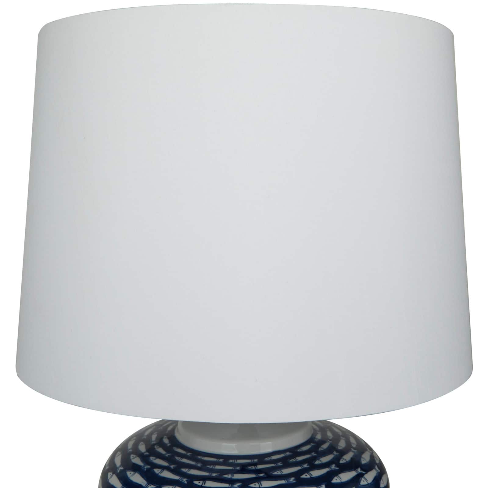 Dark Blue Ceramic Gourd Style Base Fish Table Lamp with Drum Shade 15" x 15" x 29"
