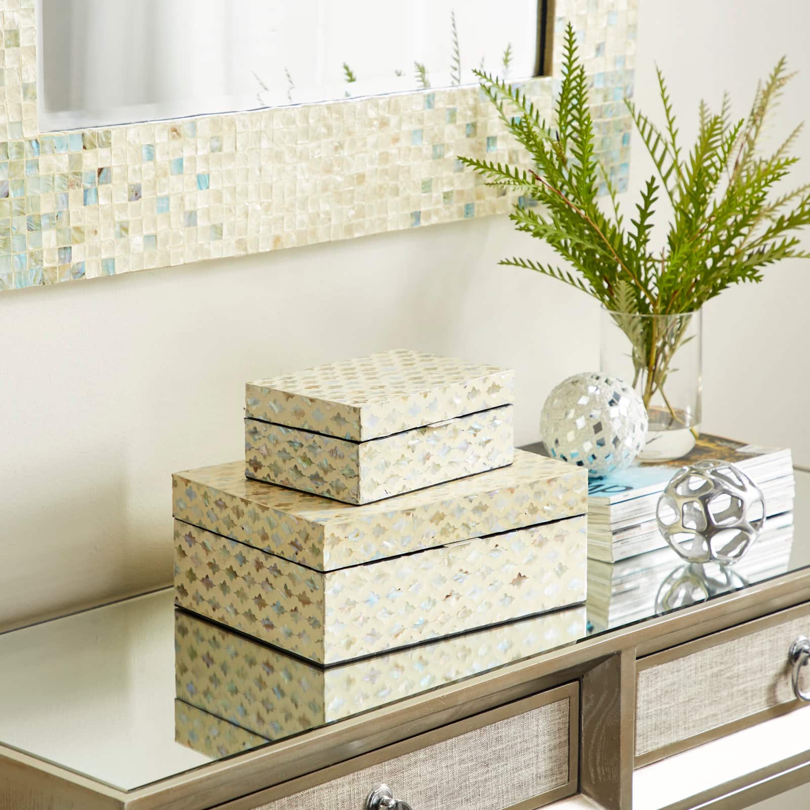 Coastal Rectangular White Wooden Zigzag Decorative Box Set