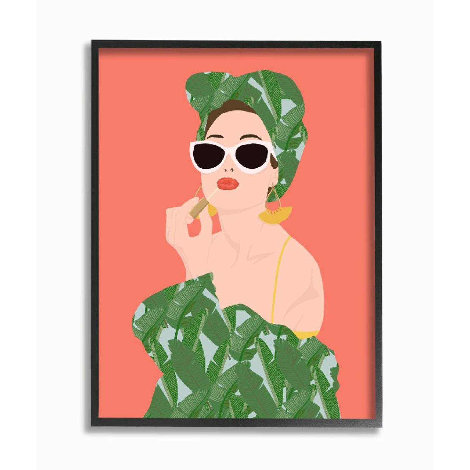Stupell Industries Female Glamour in Tropical Fashion Lip Cosmetic Framed Wall Art