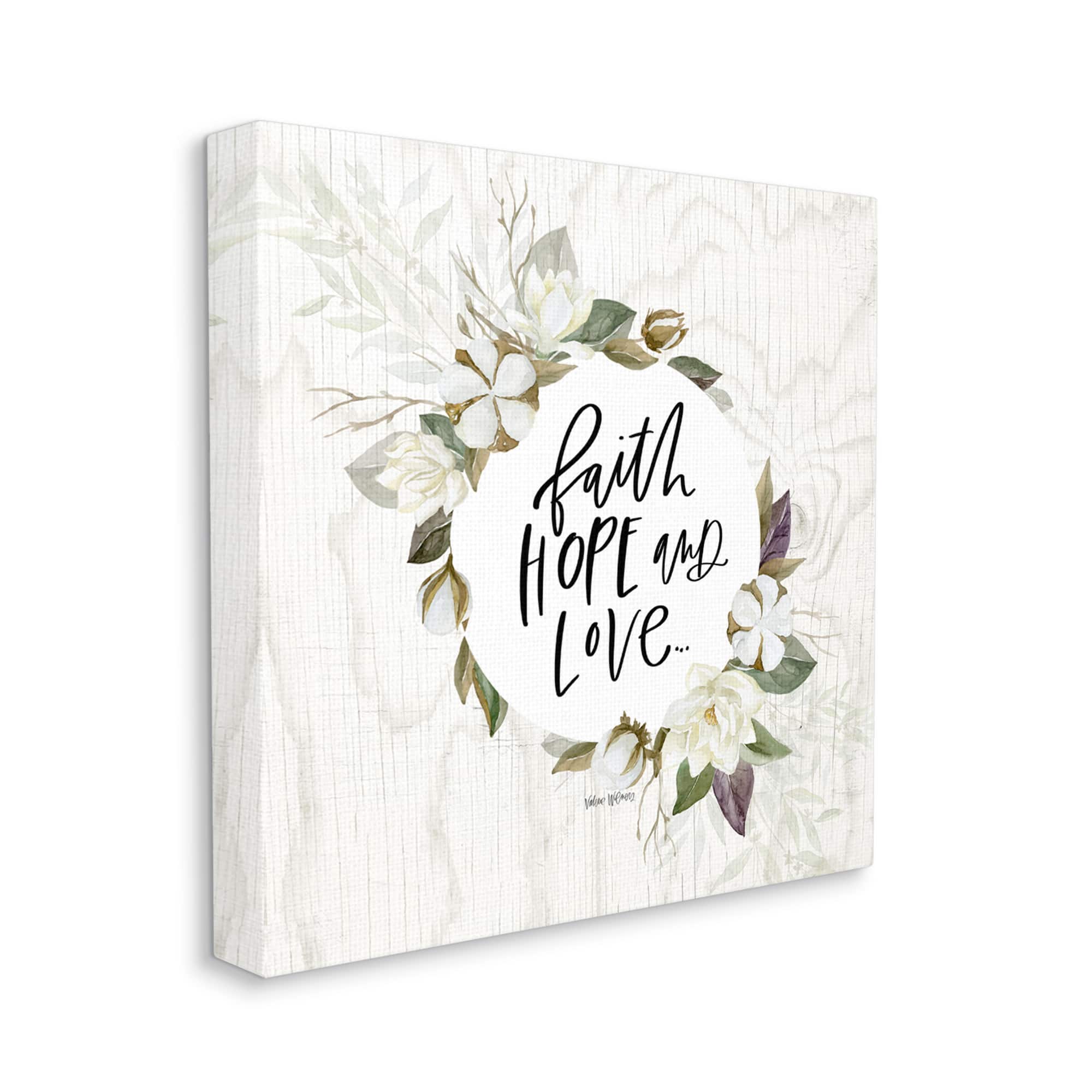 Stupell Industries Faith Hope and Love Sentiment Floral Cotton Wreath Canvas Wall Art