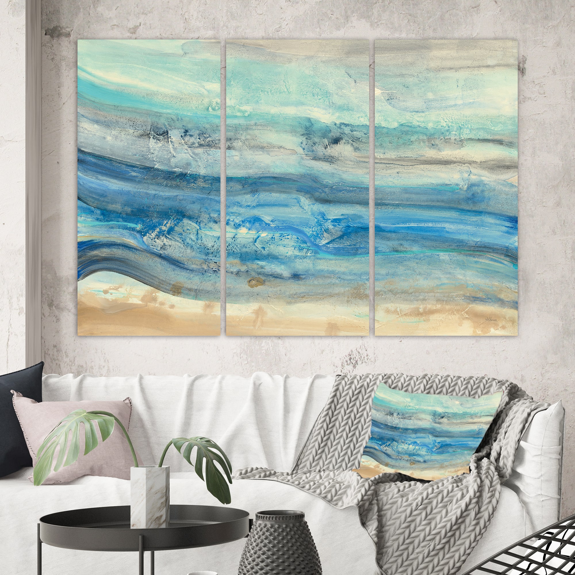 Designart - Ocean Mineral Waves - Beach Canvas Art