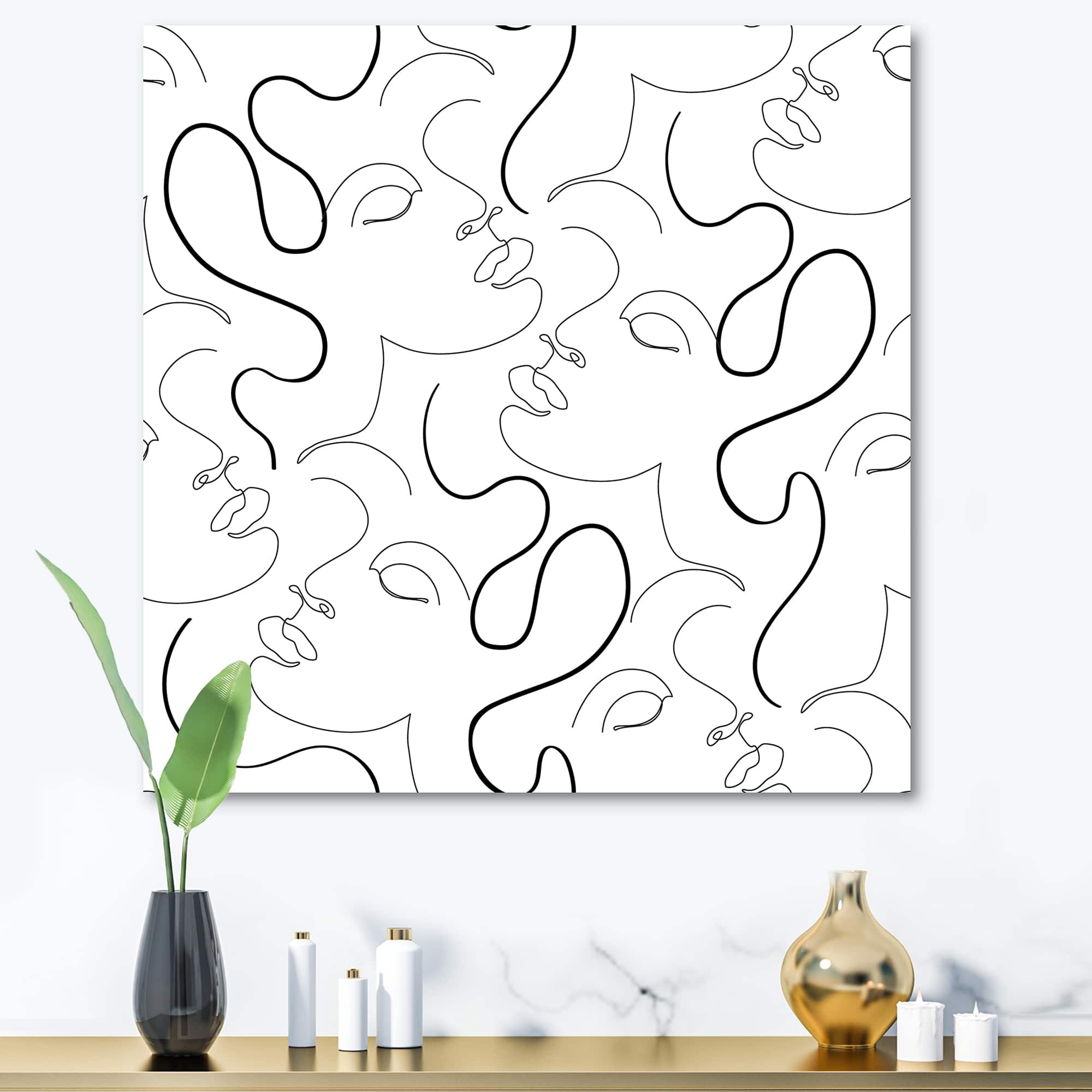 Designart - Monochrome One Line Drawing Portraits - Modern Canvas Wall Art Print