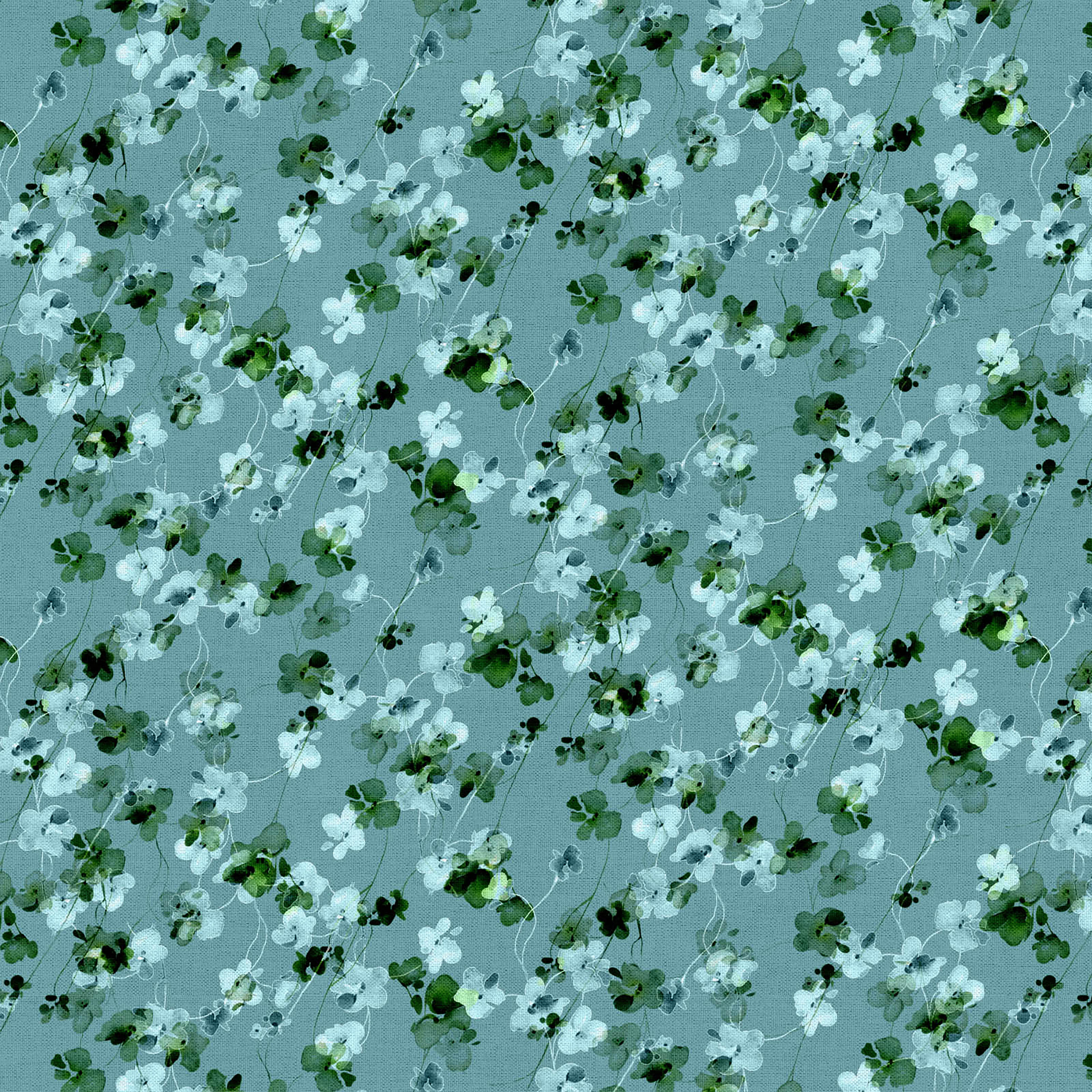 Fabric Editions Turquoise Watercolor Floral Cotton Fabric