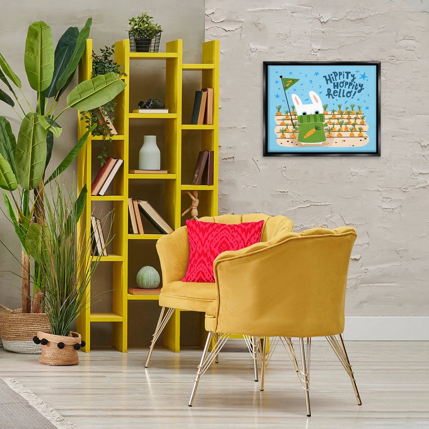 Stupell Industries Hippity Hoppity Hello Bunny Floater Framed Art